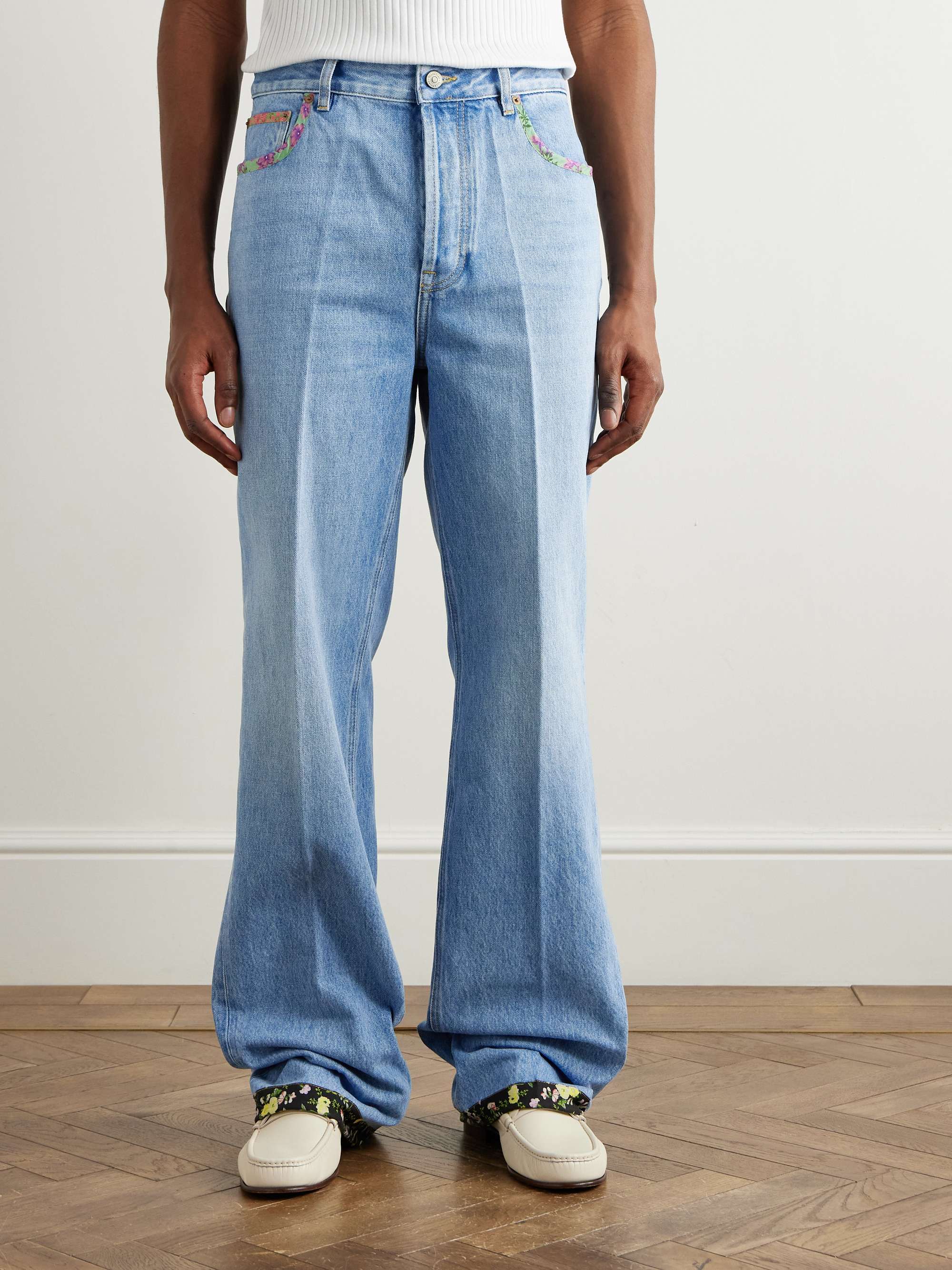 Straight-Leg Floral-Trimmed Jeans view