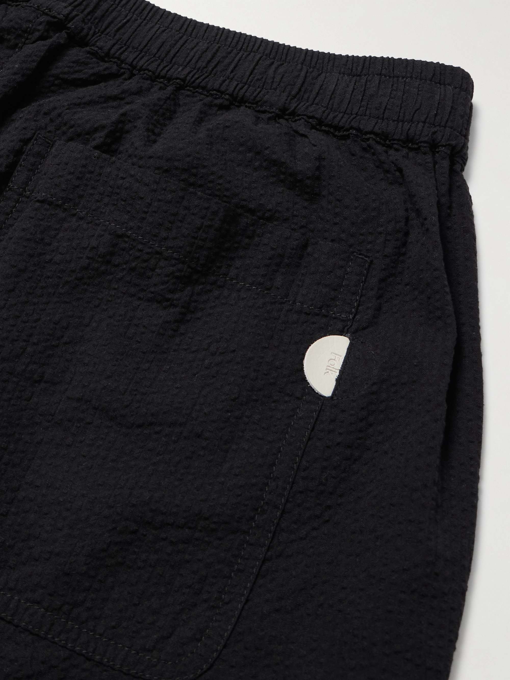 Anniversary Wide-Leg Pleated Cotton-Seersucker Drawstring Trousers view