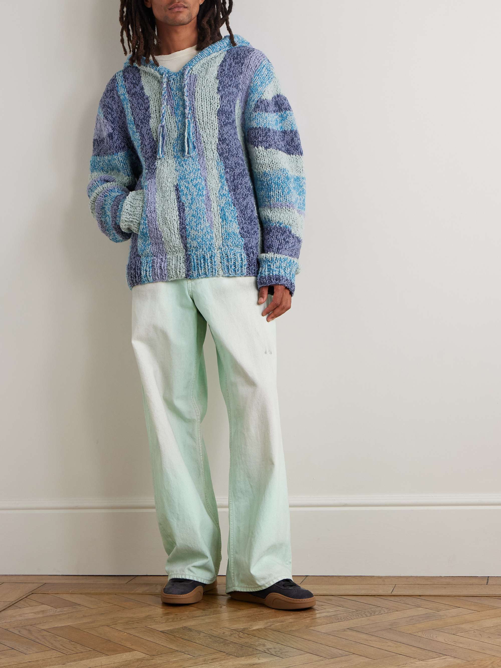 Tasselled Striped Crocheted Organic Cotton Hoodie view
