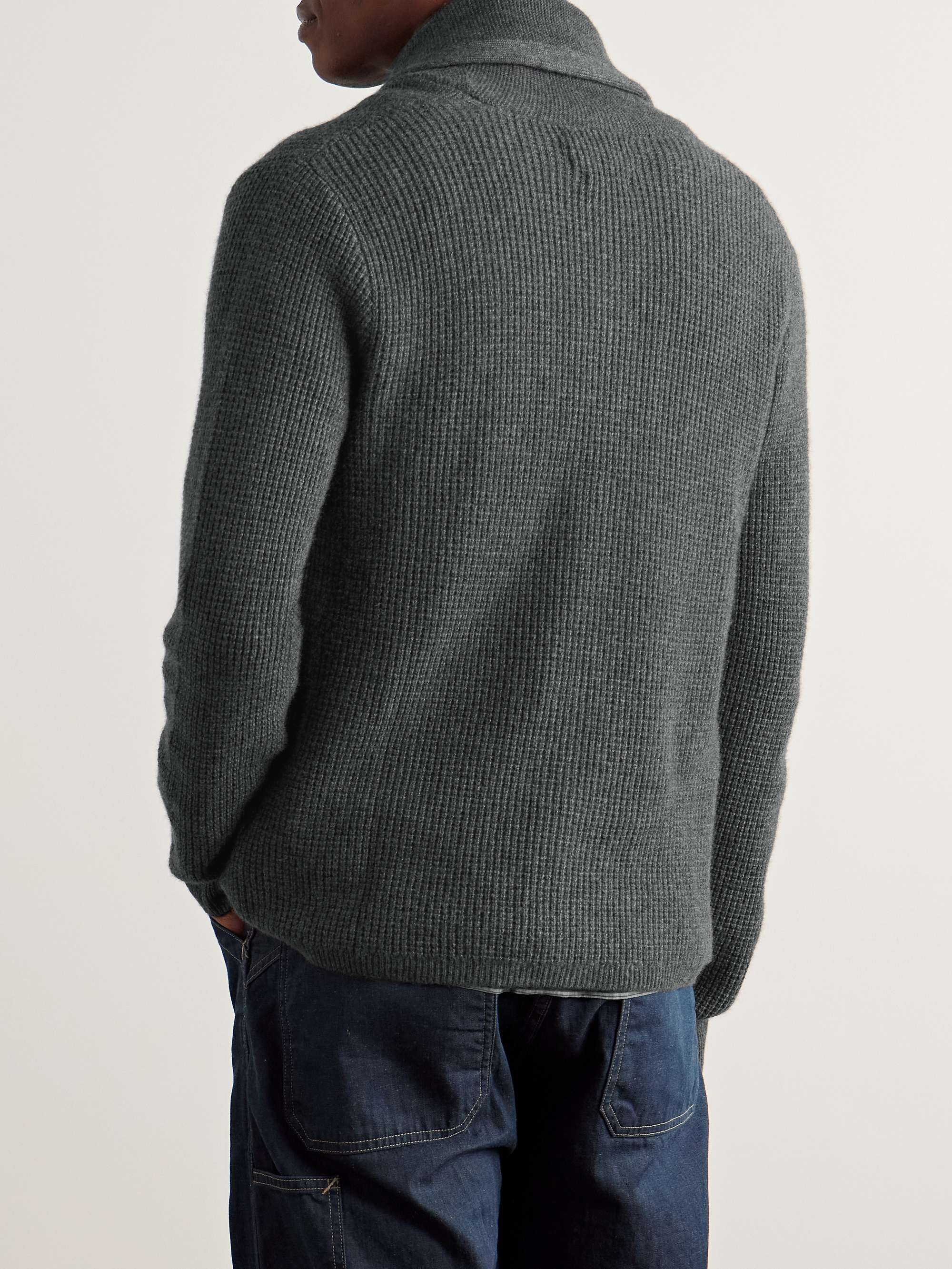 Shawl-Collar Waffle-Knit Cashmere Cardigan view
