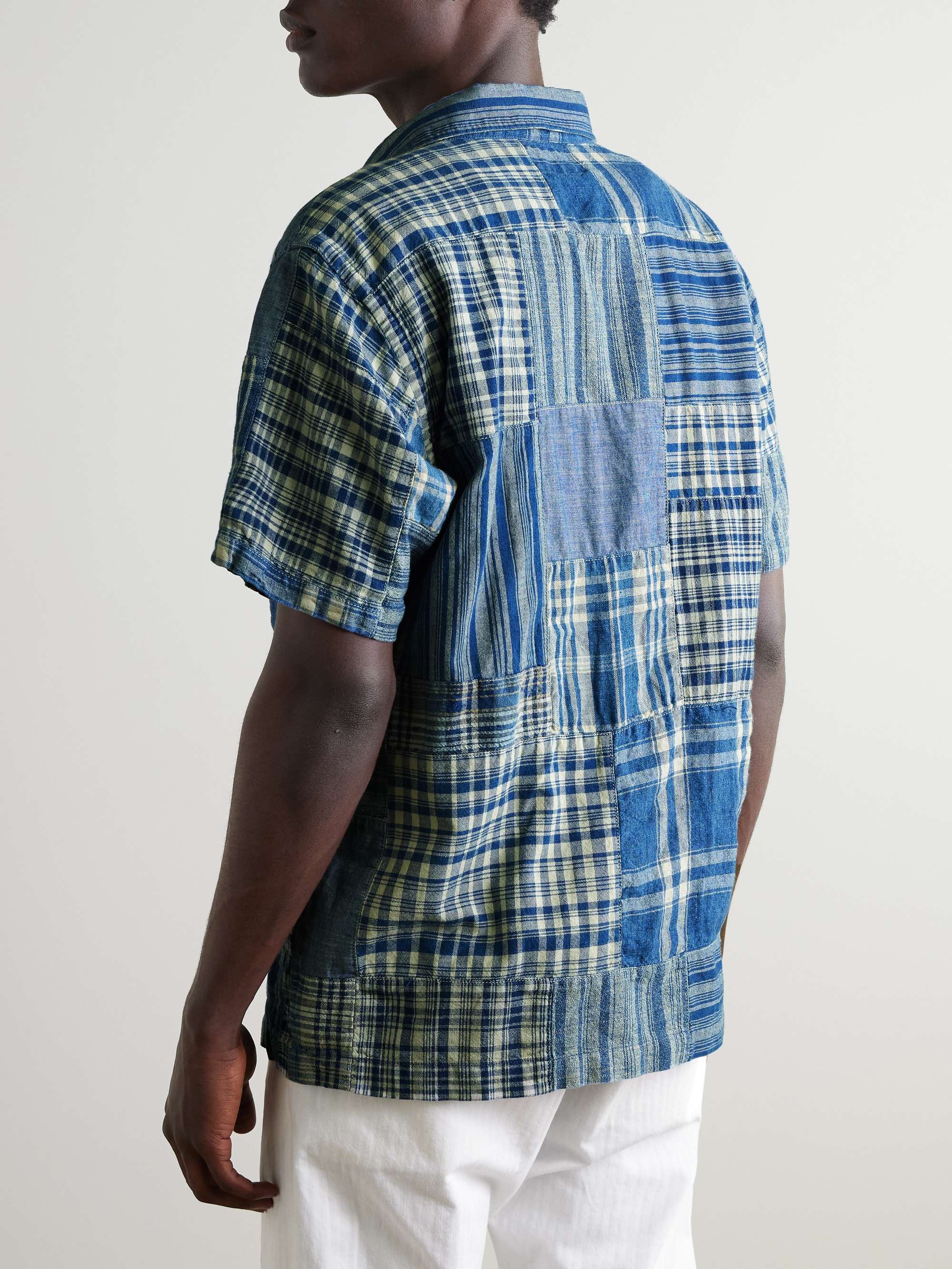 Convertible-Collar Patchwork Cotton and Linen-Blend Shirt view