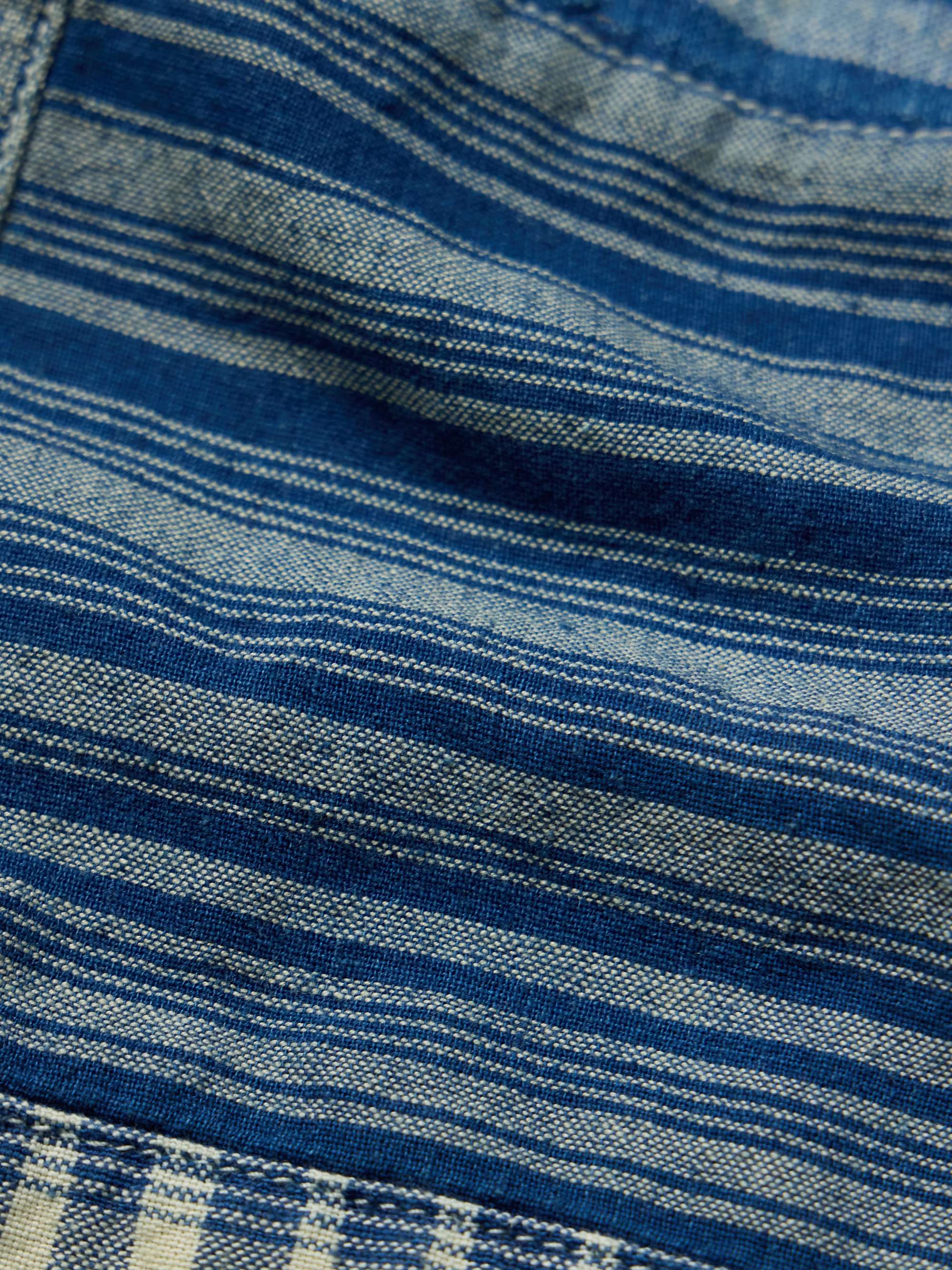Convertible-Collar Patchwork Cotton and Linen-Blend Shirt view