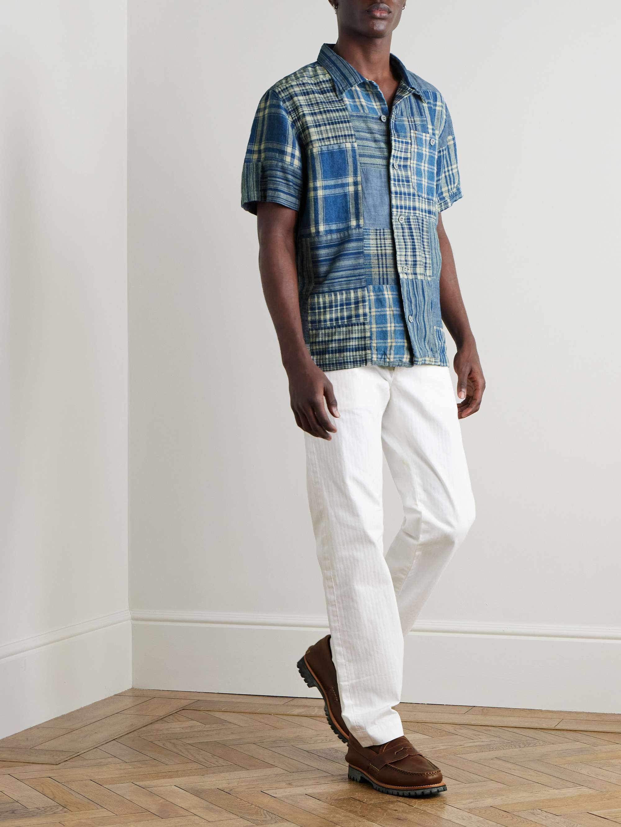 Convertible-Collar Patchwork Cotton and Linen-Blend Shirt view