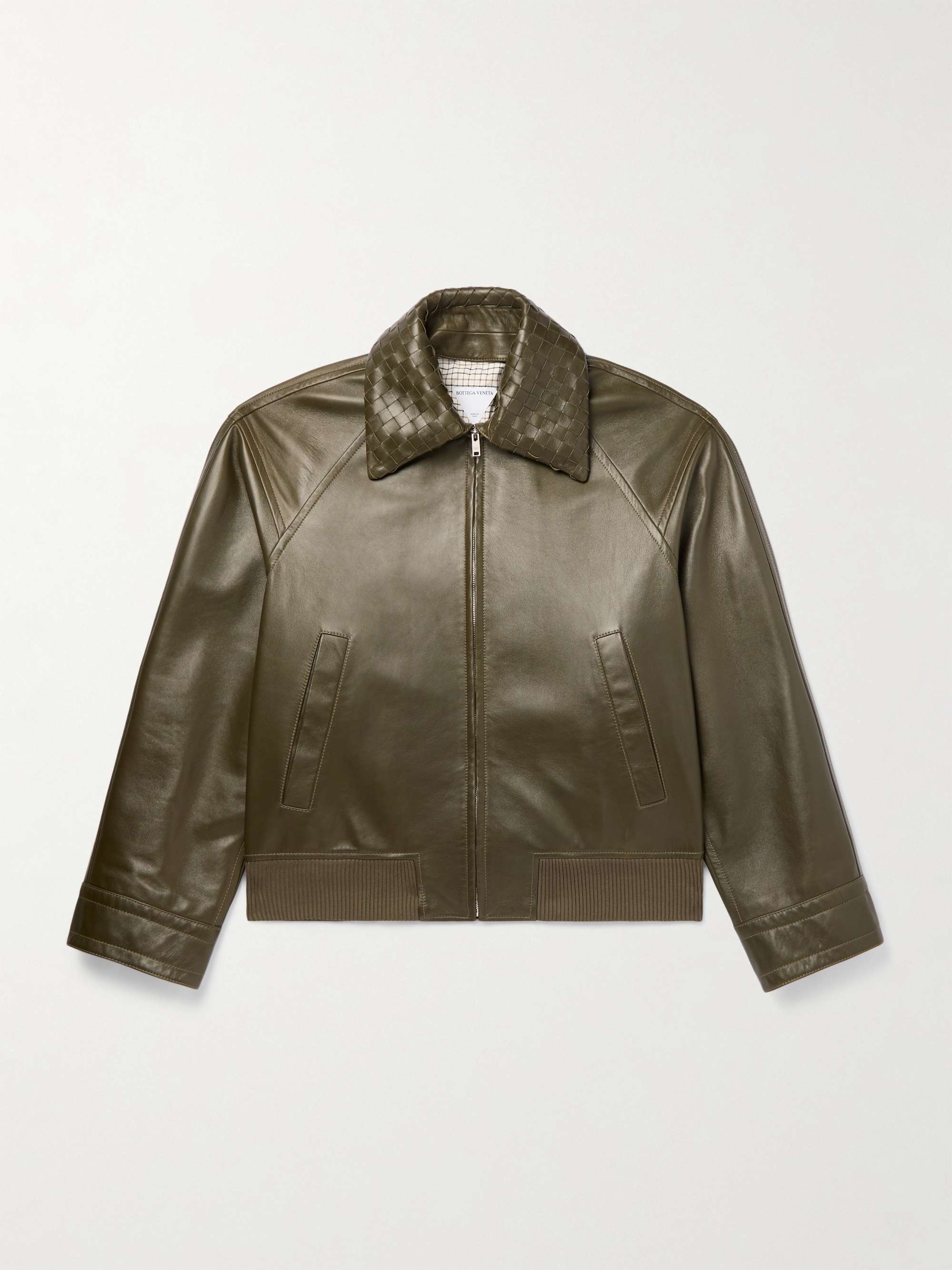 Intrecciato-Trimmed Leather Blouson Jacket view