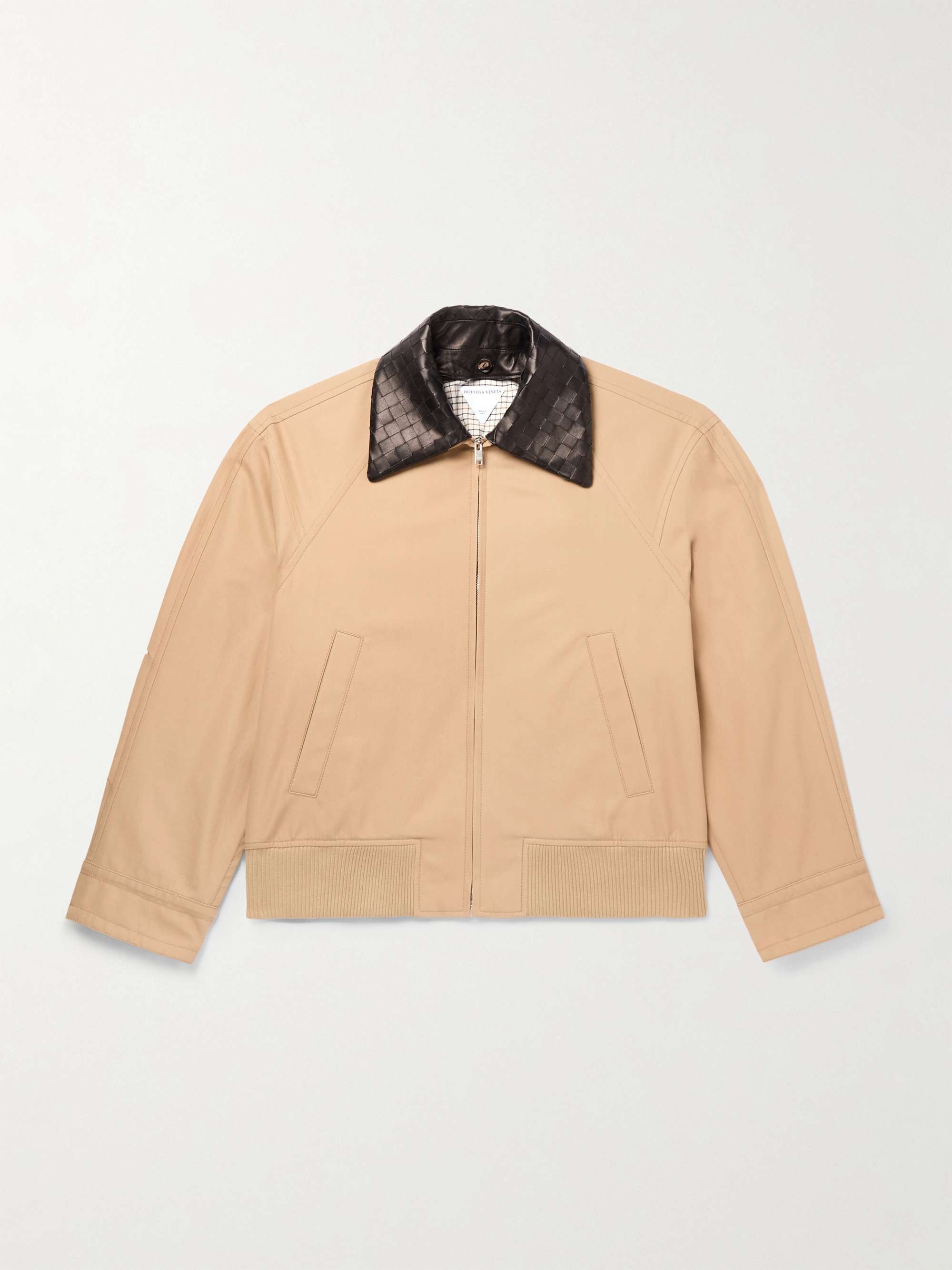 Intrecciato Leather-Trimmed Cotton-Twill Blouson view