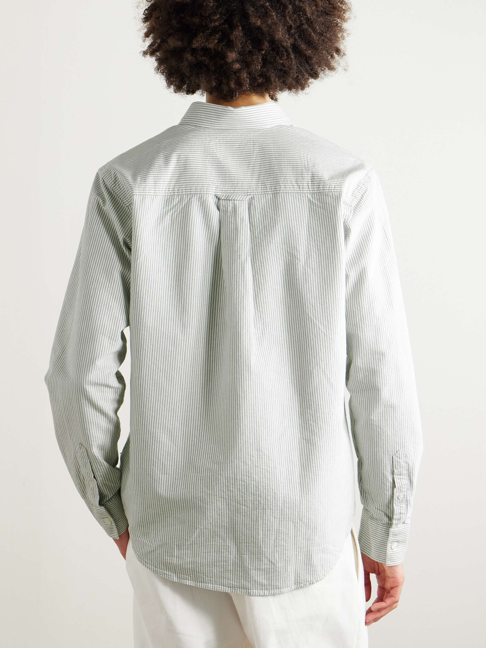 Colby 5910 Button-Down Collar Logo-Embroidered Striped Organic Cotton Shirt view