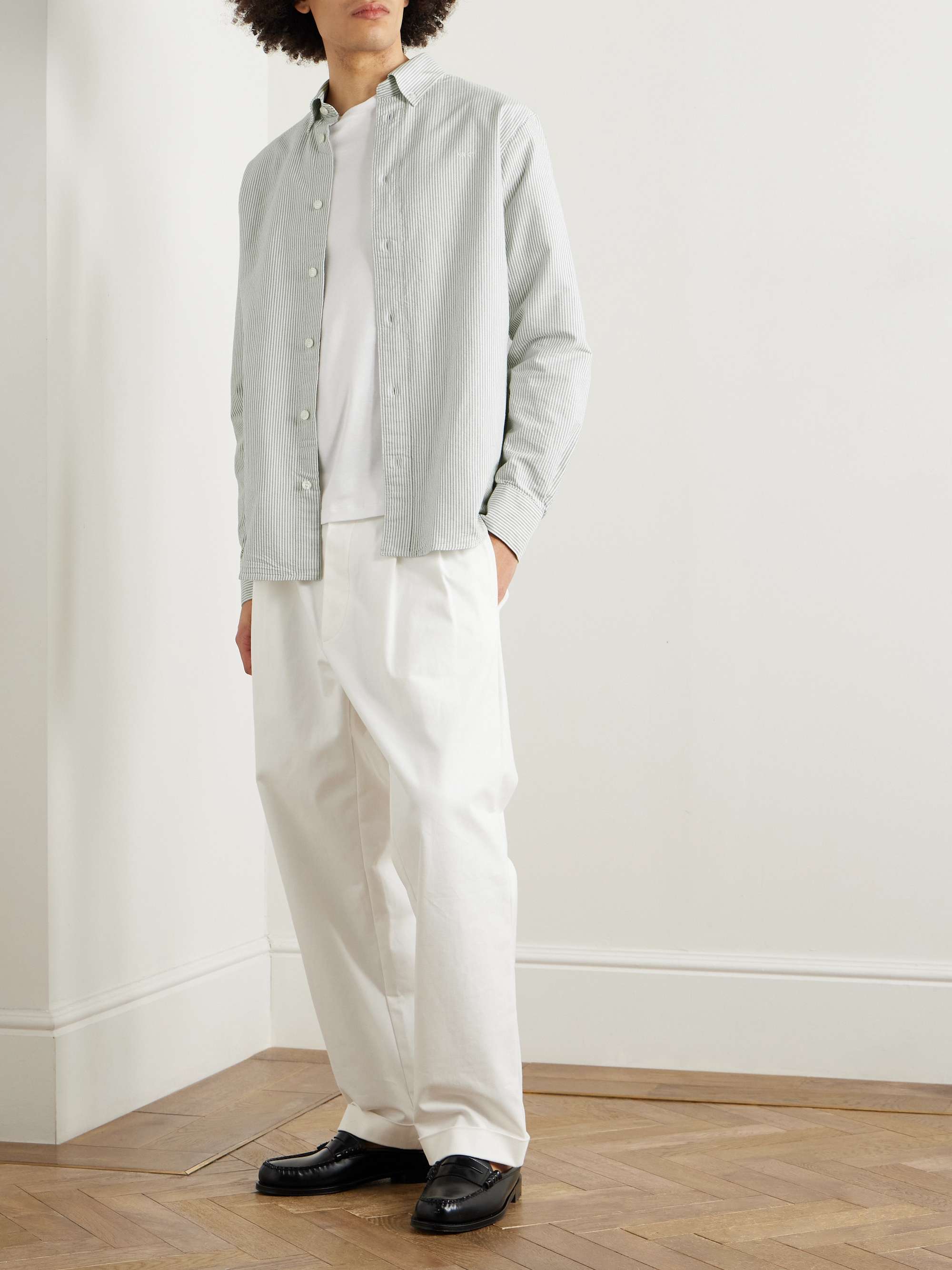 Colby 5910 Button-Down Collar Logo-Embroidered Striped Organic Cotton Shirt view