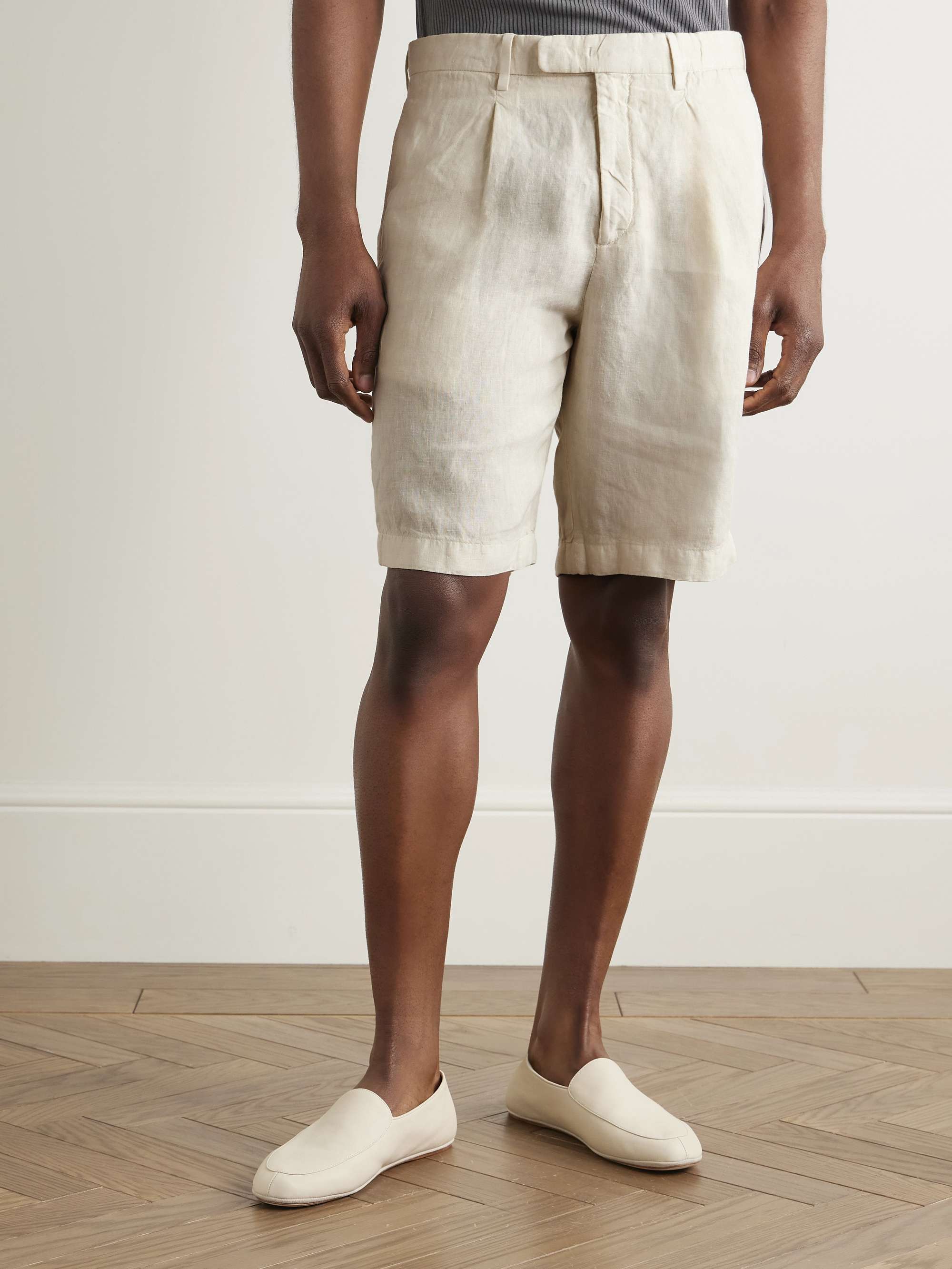 Straight-Leg Pleated Linen Shorts view