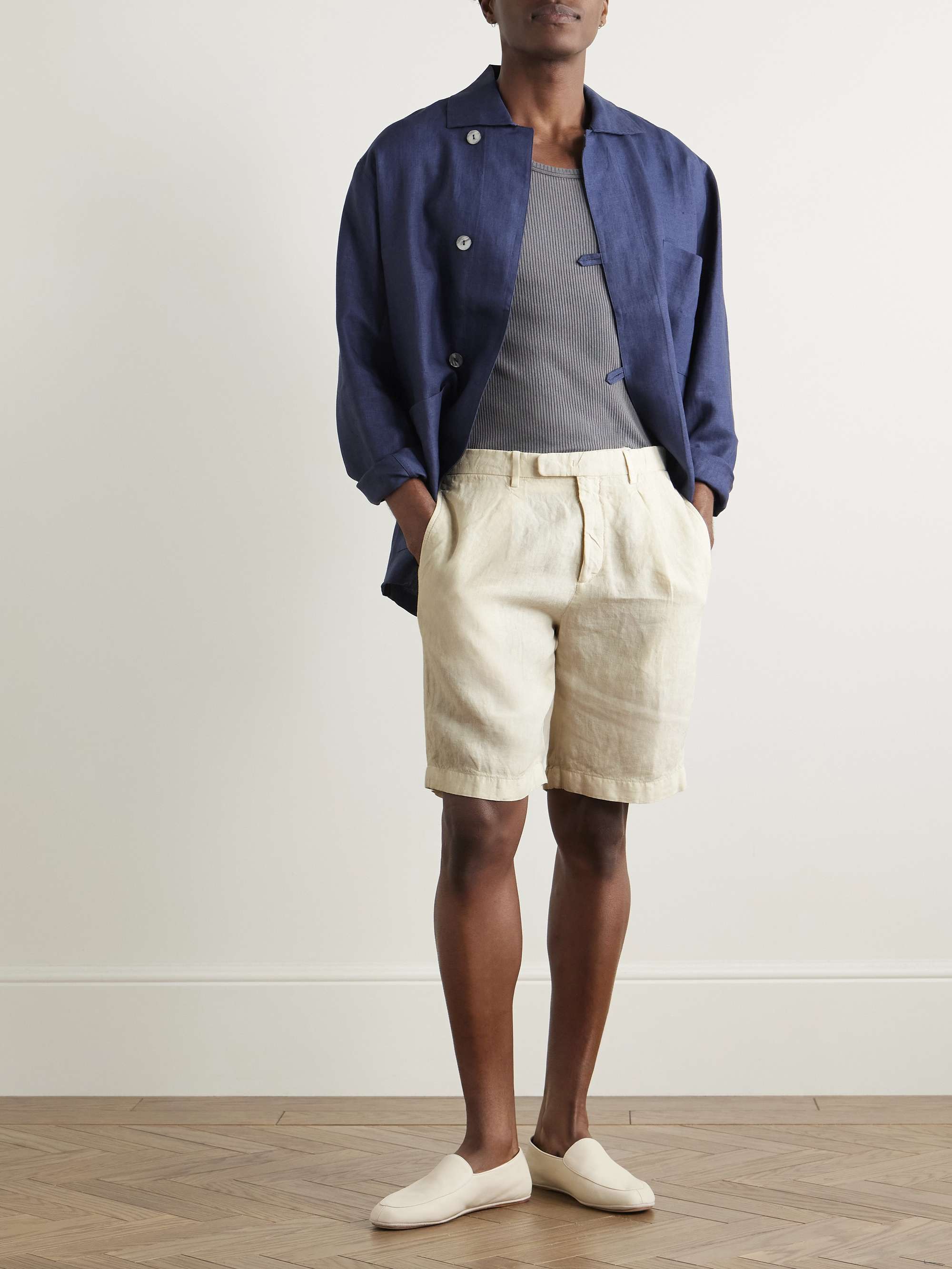Straight-Leg Pleated Linen Shorts view