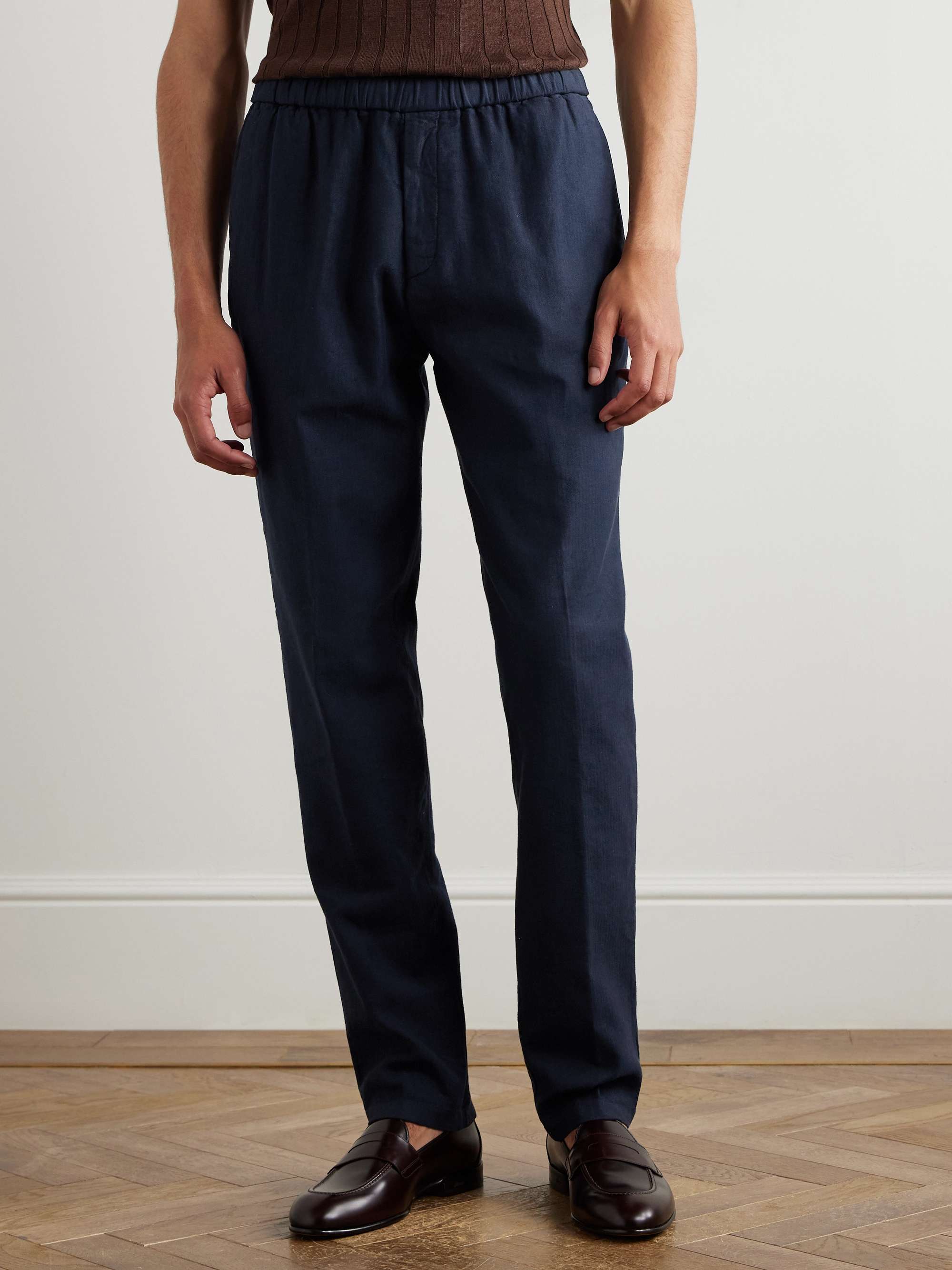 Tapered Herringbone Stretch Linen and Cotton-Blend Trousers view