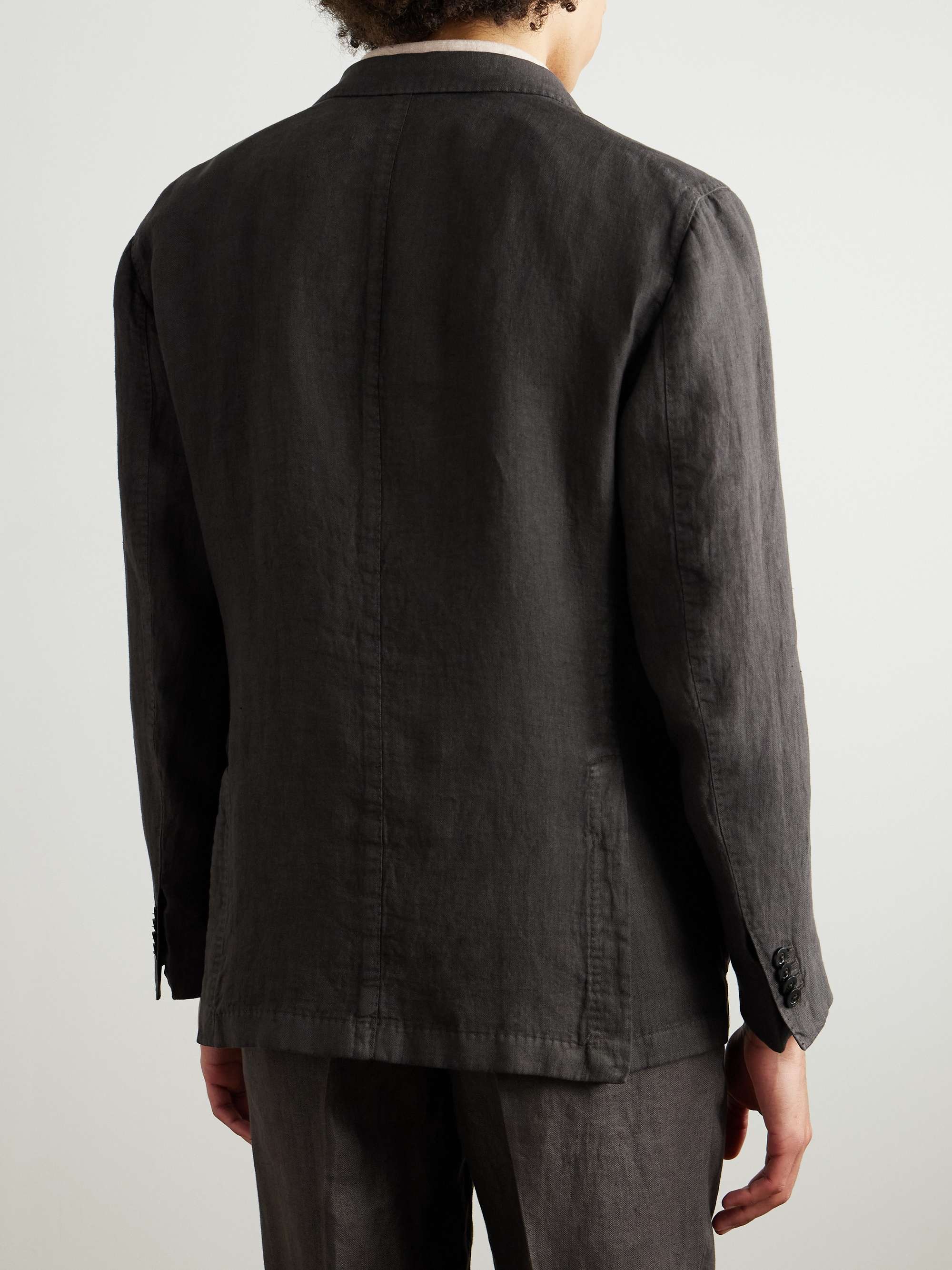 Double-Breasted Herringbone Linen Suit Jacket view