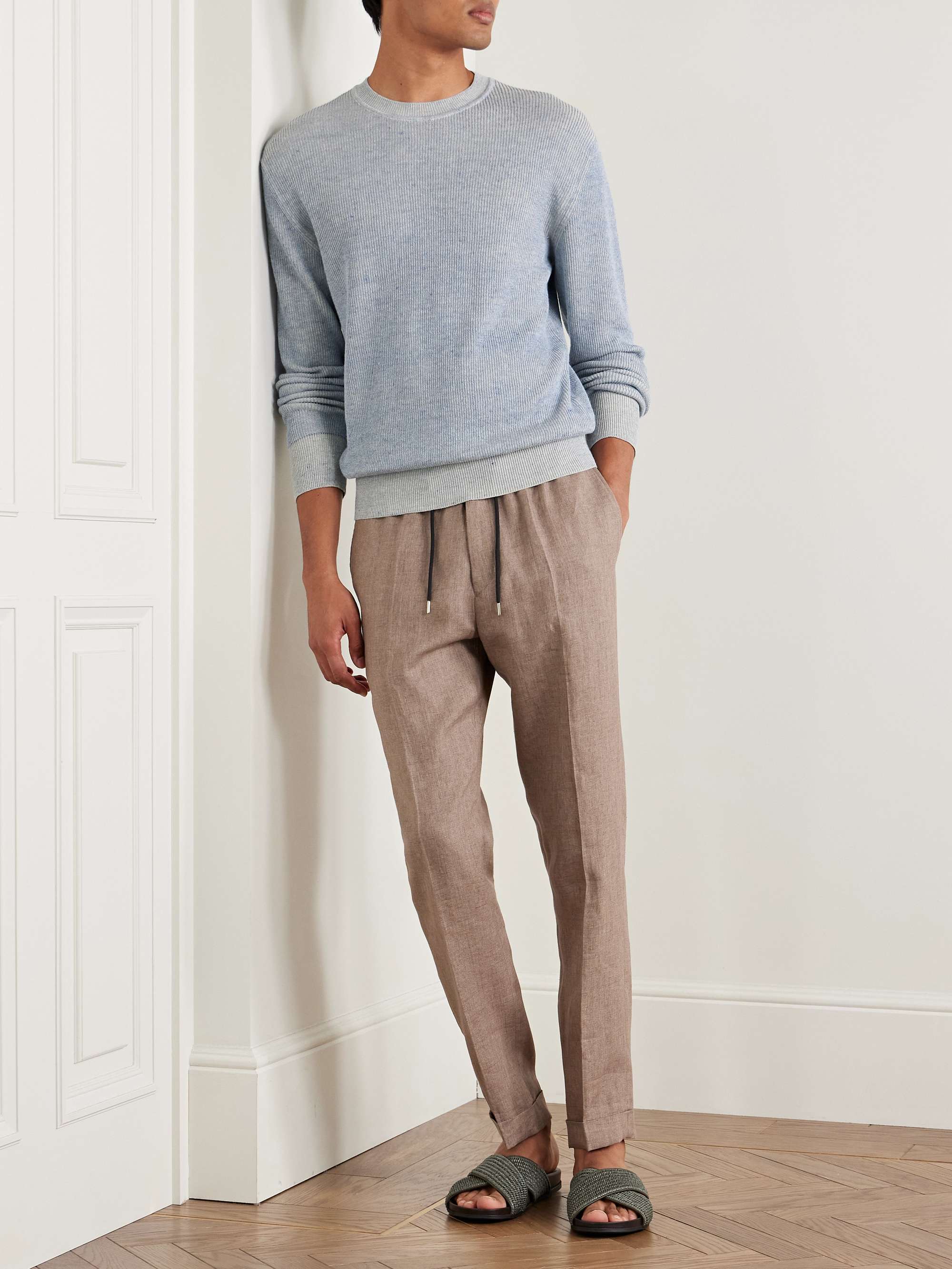 Slim-Fit Ribbed Linen and Cotton-Blend Sweater view