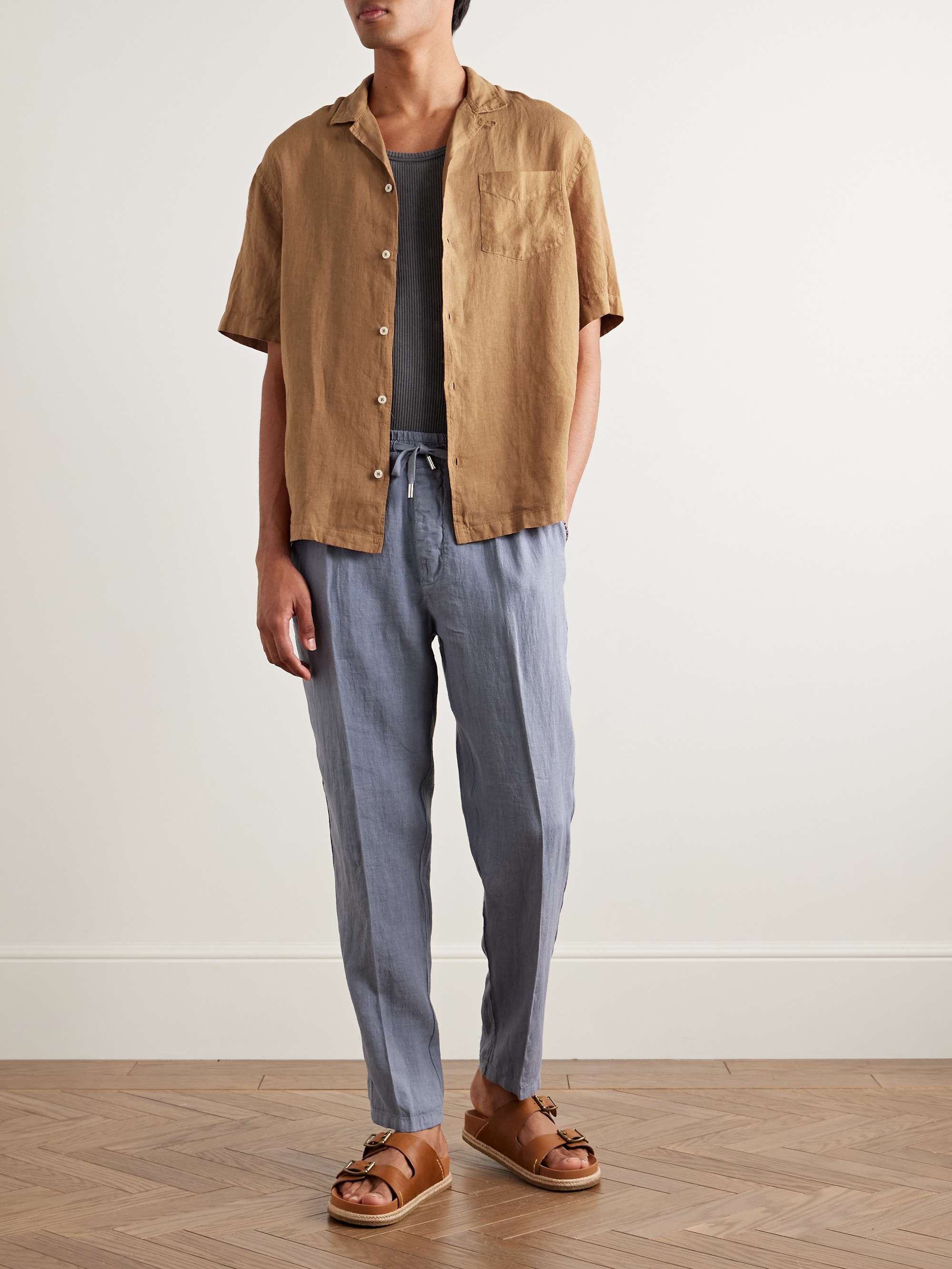 Bart Slim-Fit Convertible-Collar Linen Shirt view