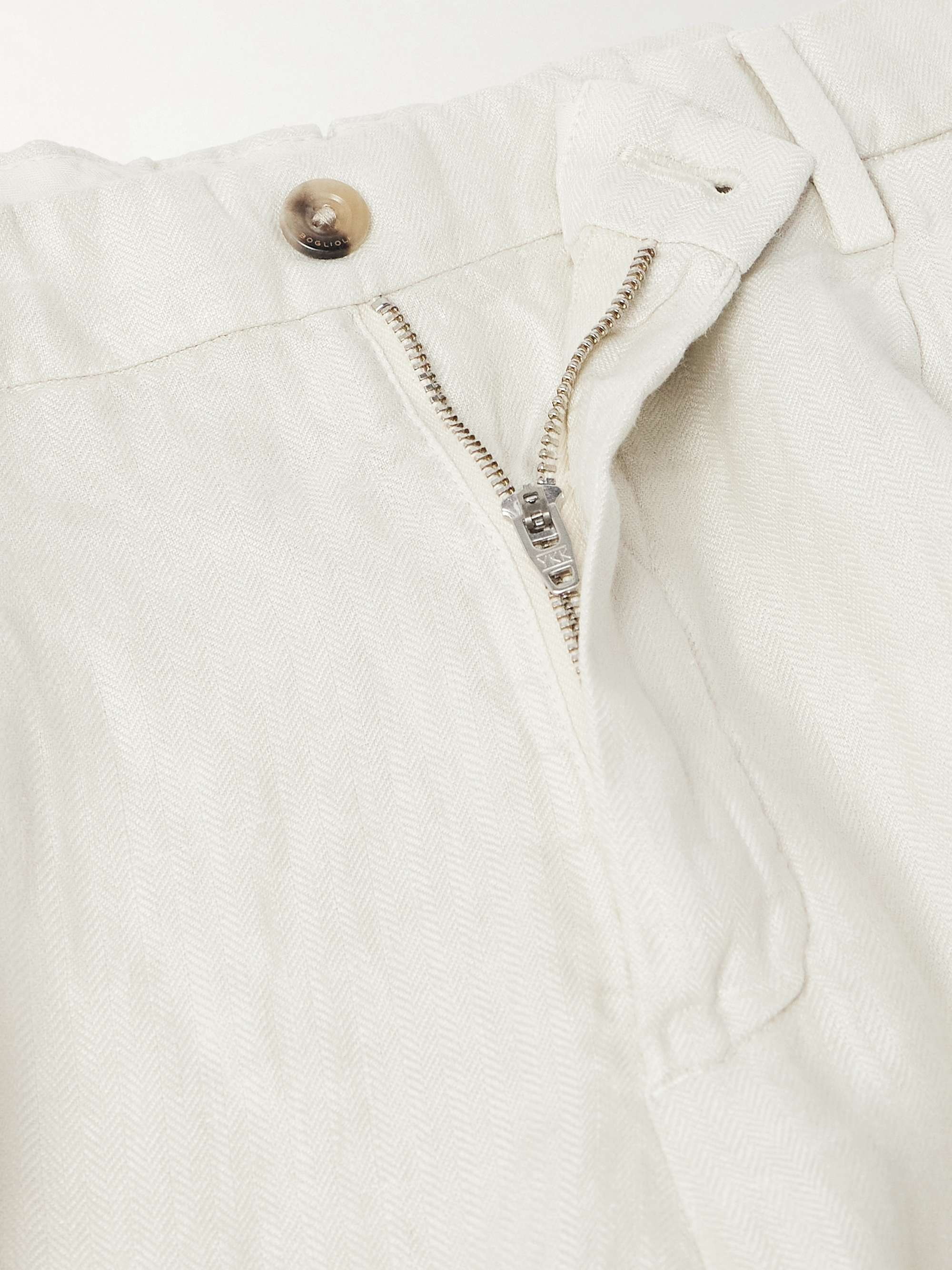 Slim-Fit Pleated Herringbone Linen Suit Trousers view