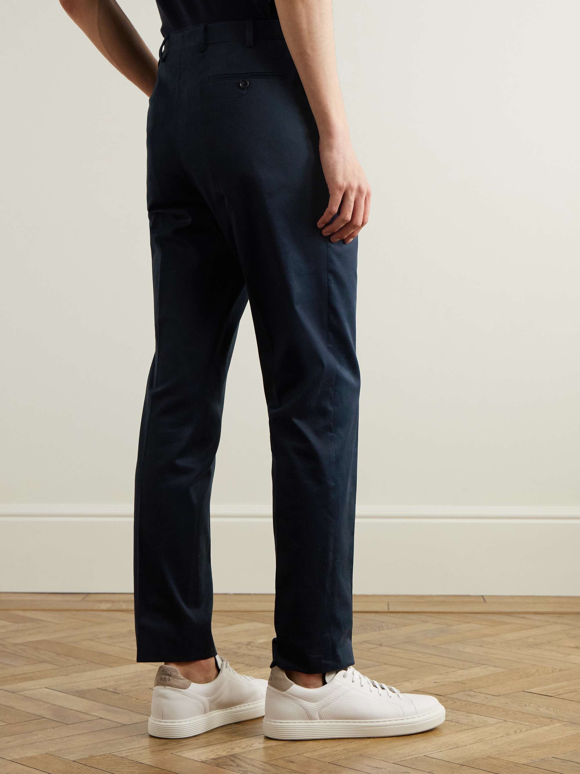 Straight-Leg Pleated Stretch Cotton-Twill Trousers view
