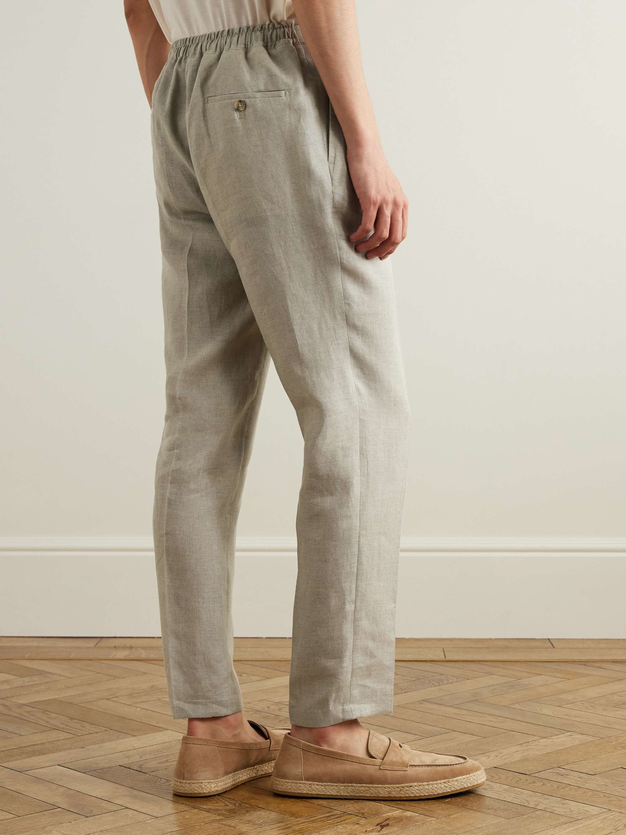 Straight-Leg Pleated Linen Drawstring Trousers view