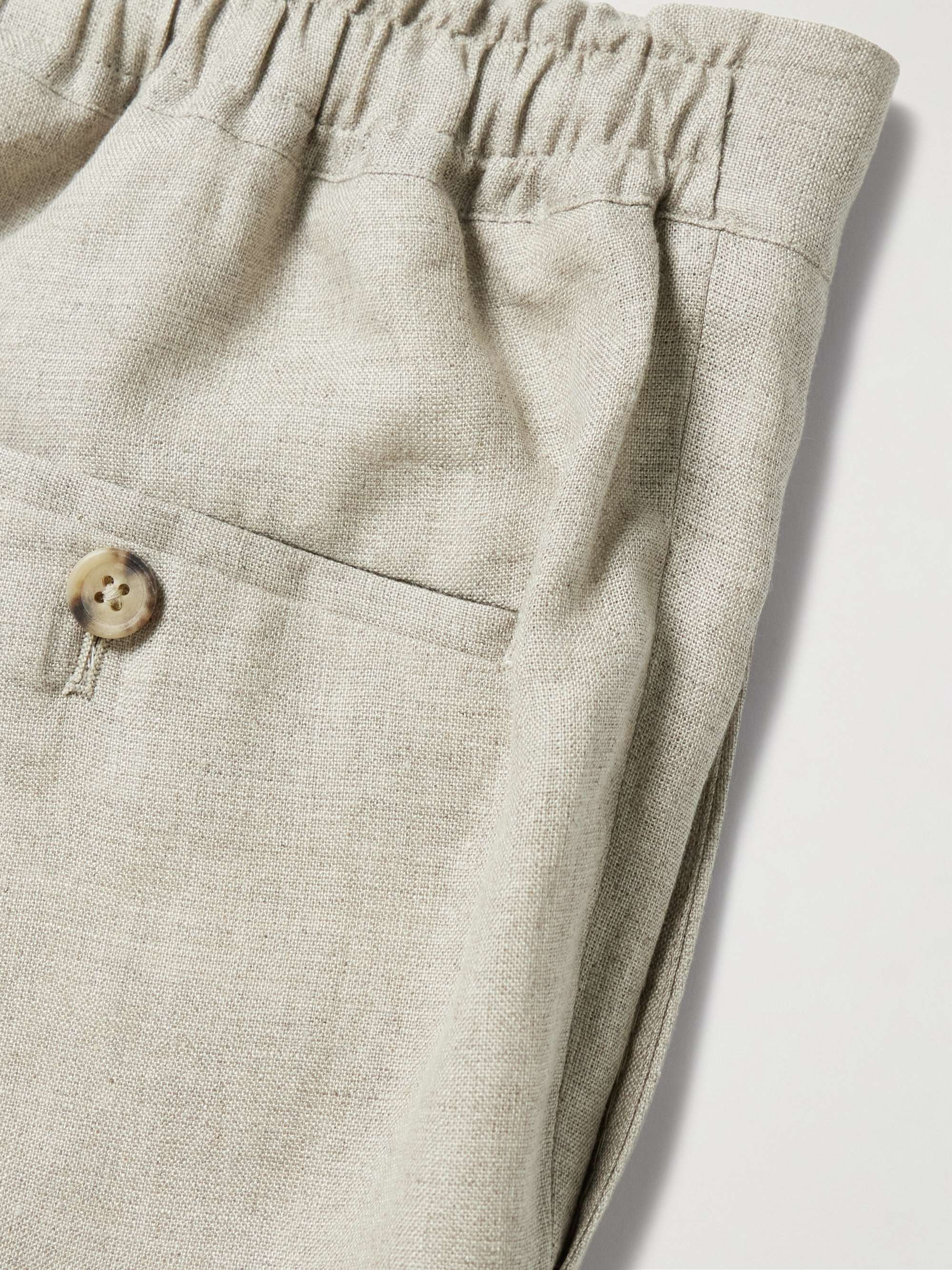 Straight-Leg Pleated Linen Drawstring Trousers view