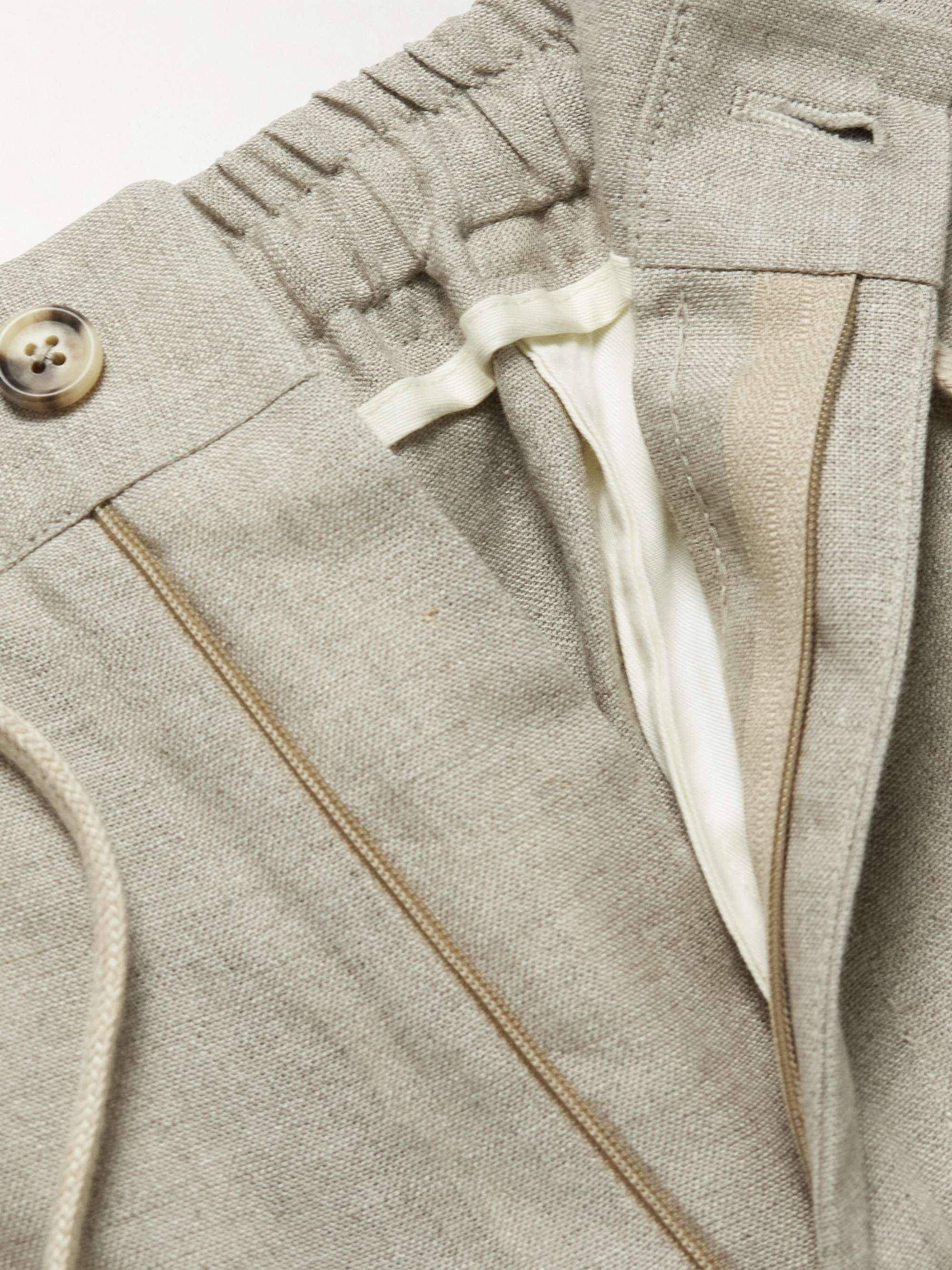 Straight-Leg Pleated Linen Drawstring Trousers view
