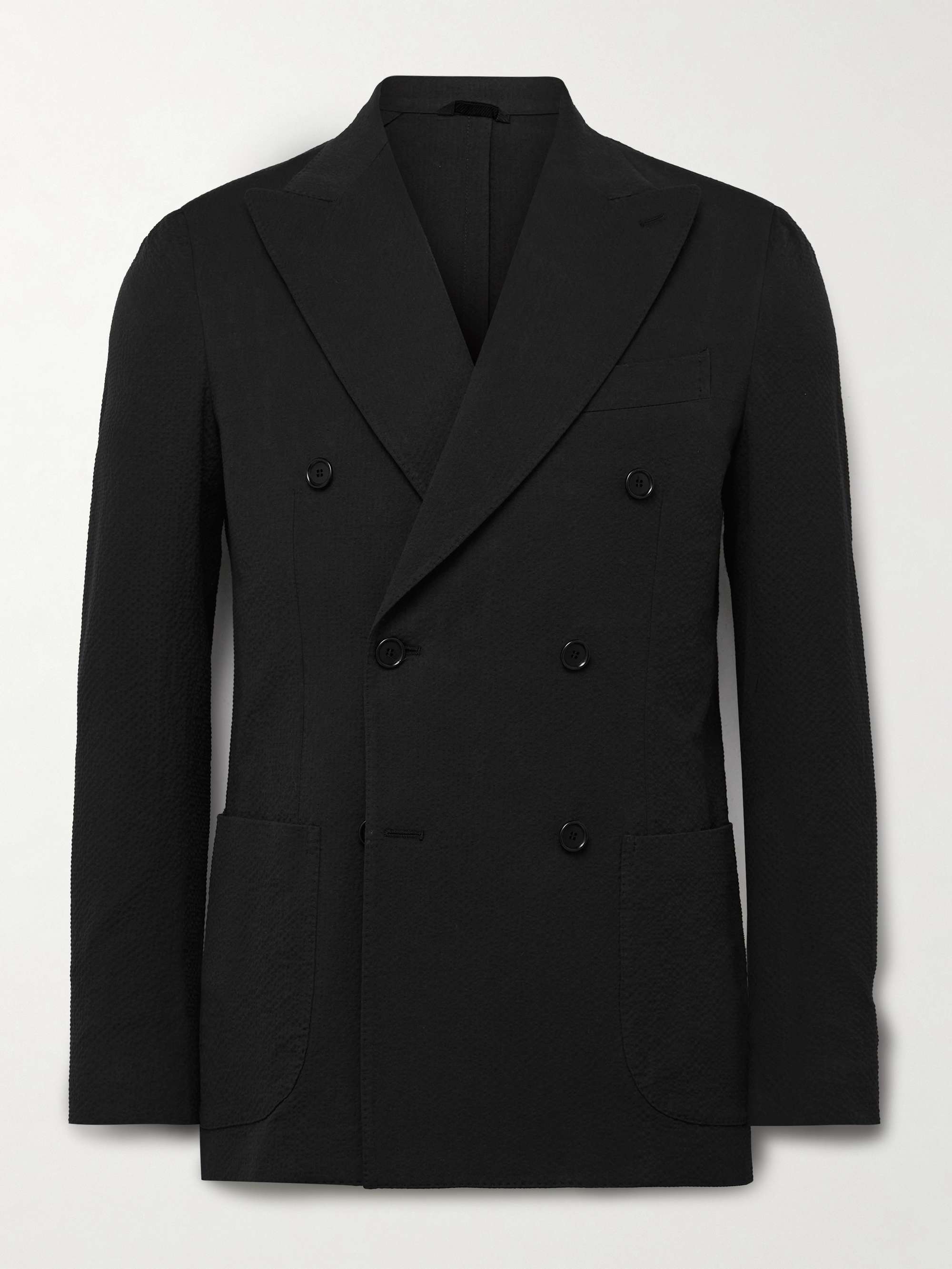 Vesuvio Slim-Fit Double-Breasted Cotton-Blend Seersucker Suit Jacket view