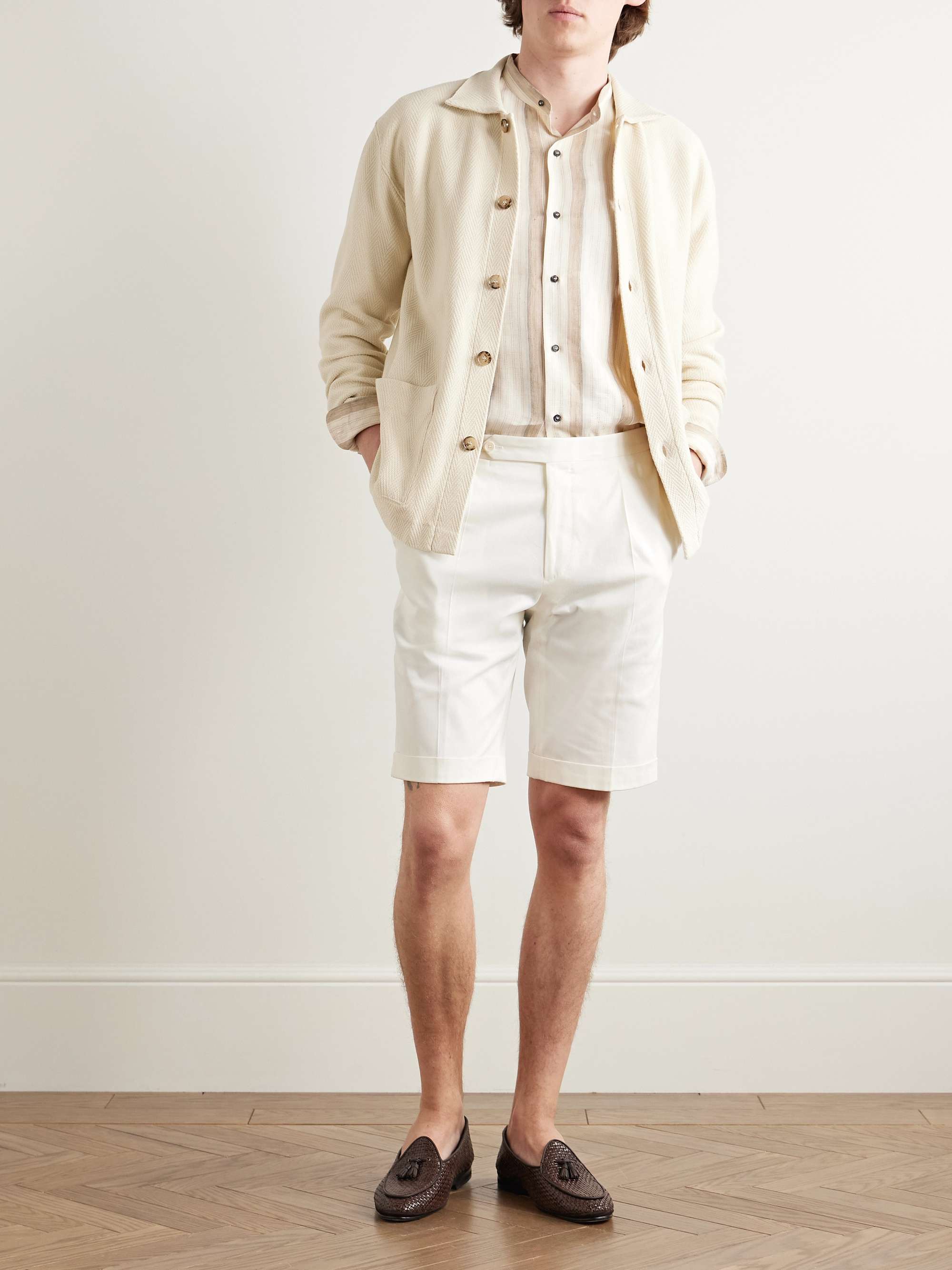 Slim-Fit Straight-Leg Pleated Cotton-Blend Shorts view
