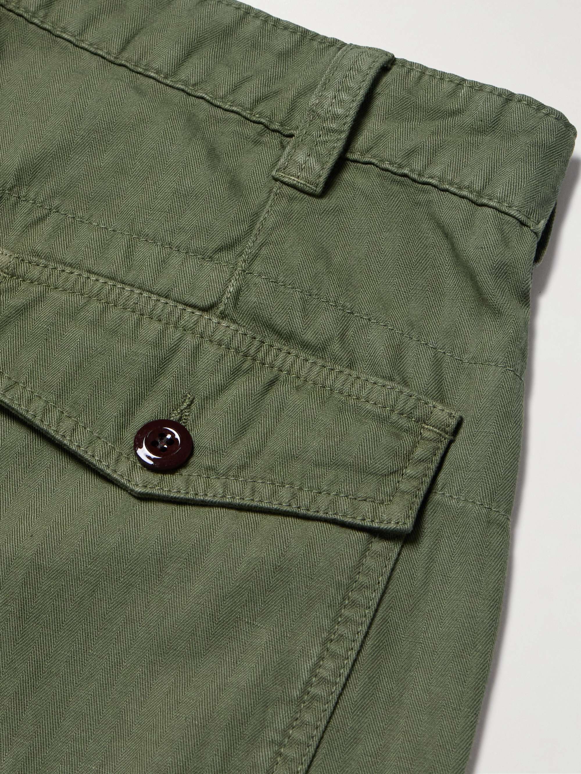 Tapered Herringbone Cotton and Linen-Blend Twill Trousers view