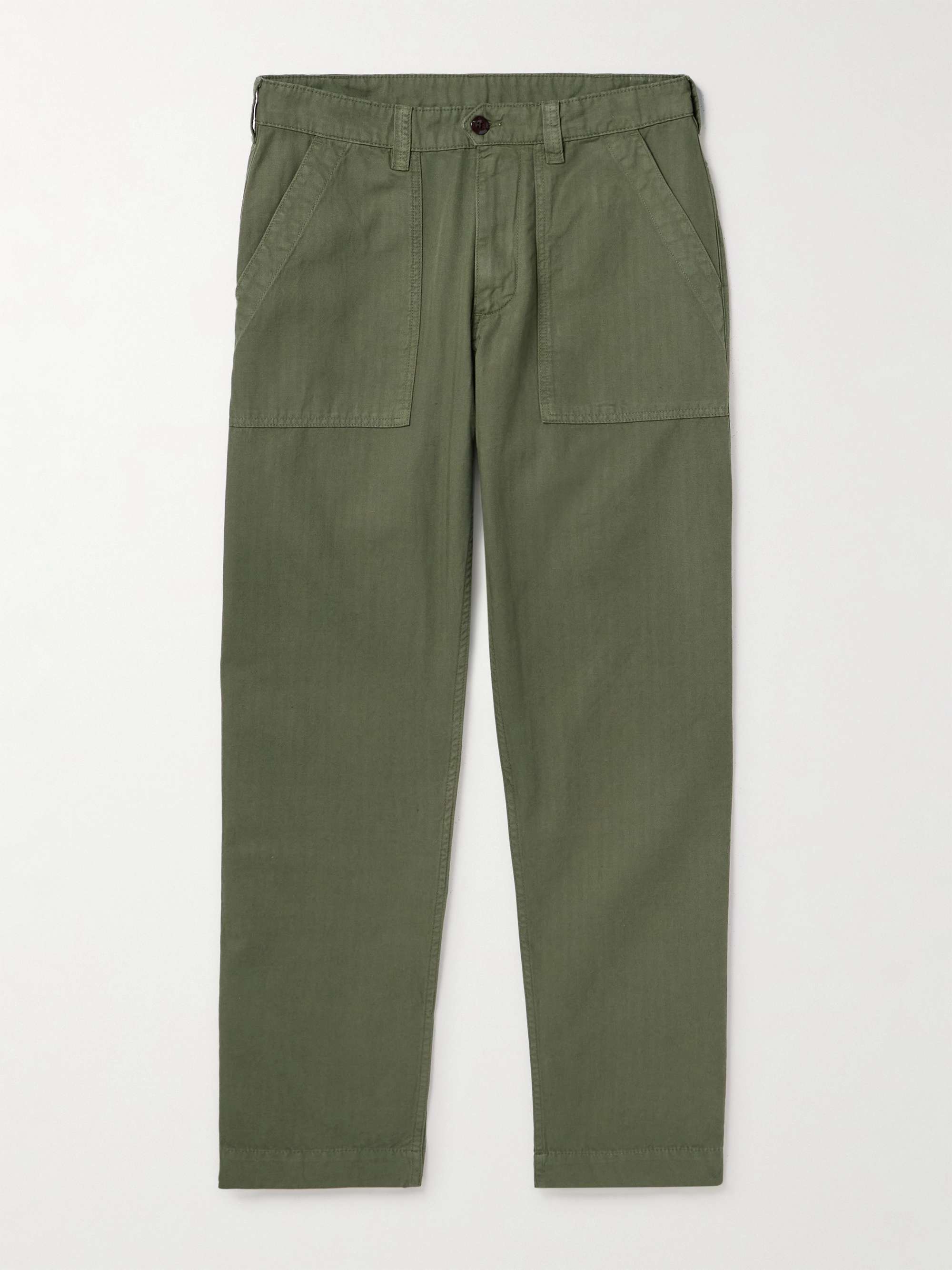 Tapered Herringbone Cotton and Linen-Blend Twill Trousers view