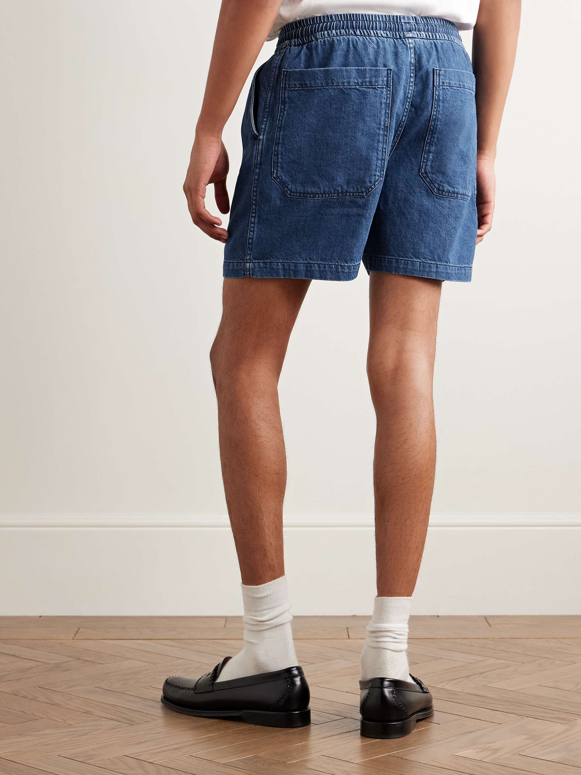 Slim-Fit Straight-Leg Stone-Washed Denim Drawstring Shorts view