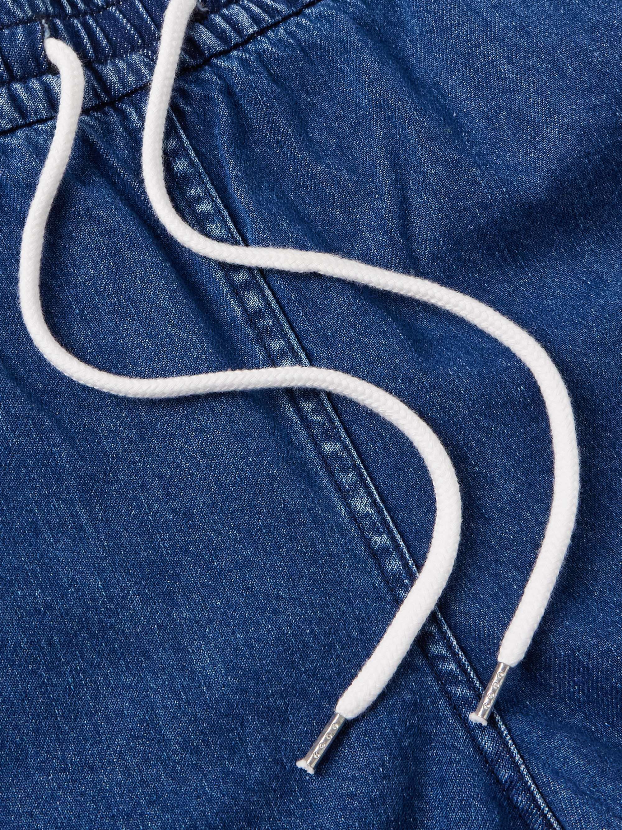 Slim-Fit Straight-Leg Stone-Washed Denim Drawstring Shorts view