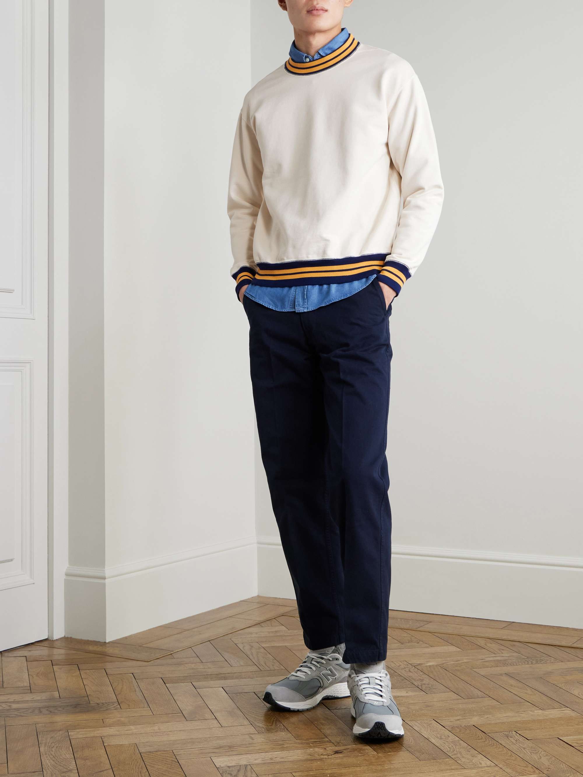 Logo-Embroidered Striped Cotton-Jersey Sweatshirt view