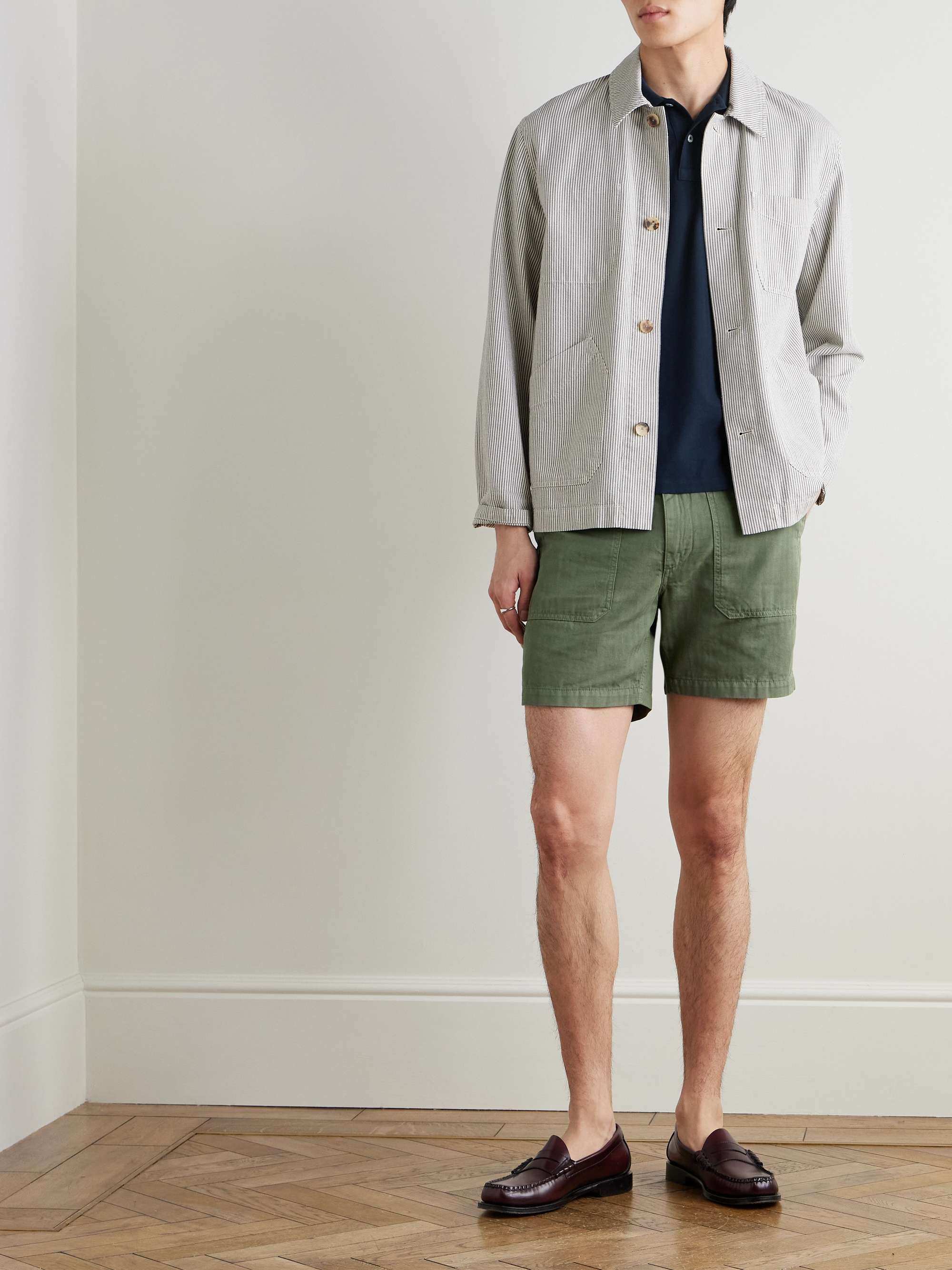 Herringbone Cotton and Linen-Blend Twill Shorts view