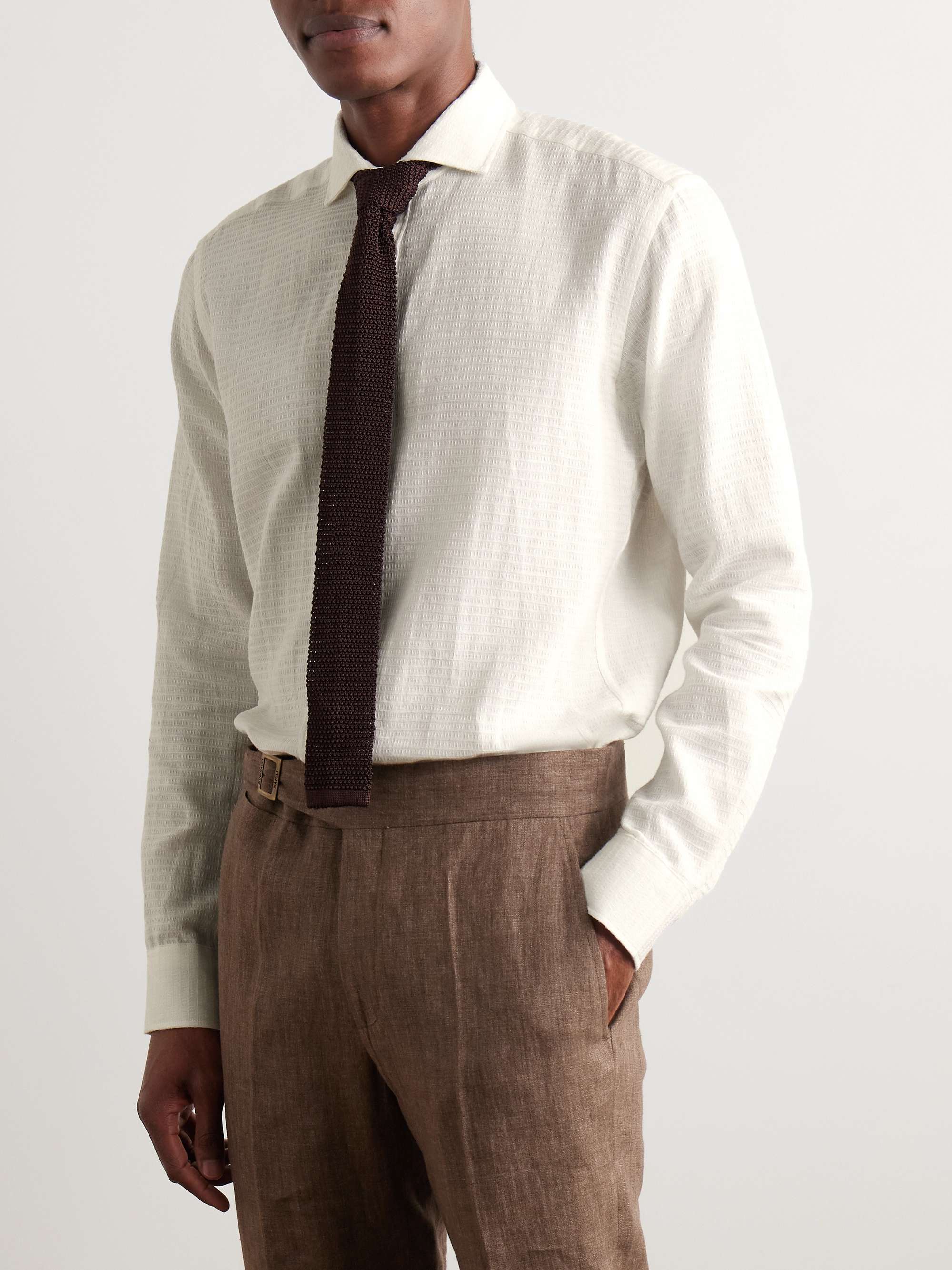 Haston Cutaway-Collar Linen-Jacquard Shirt view
