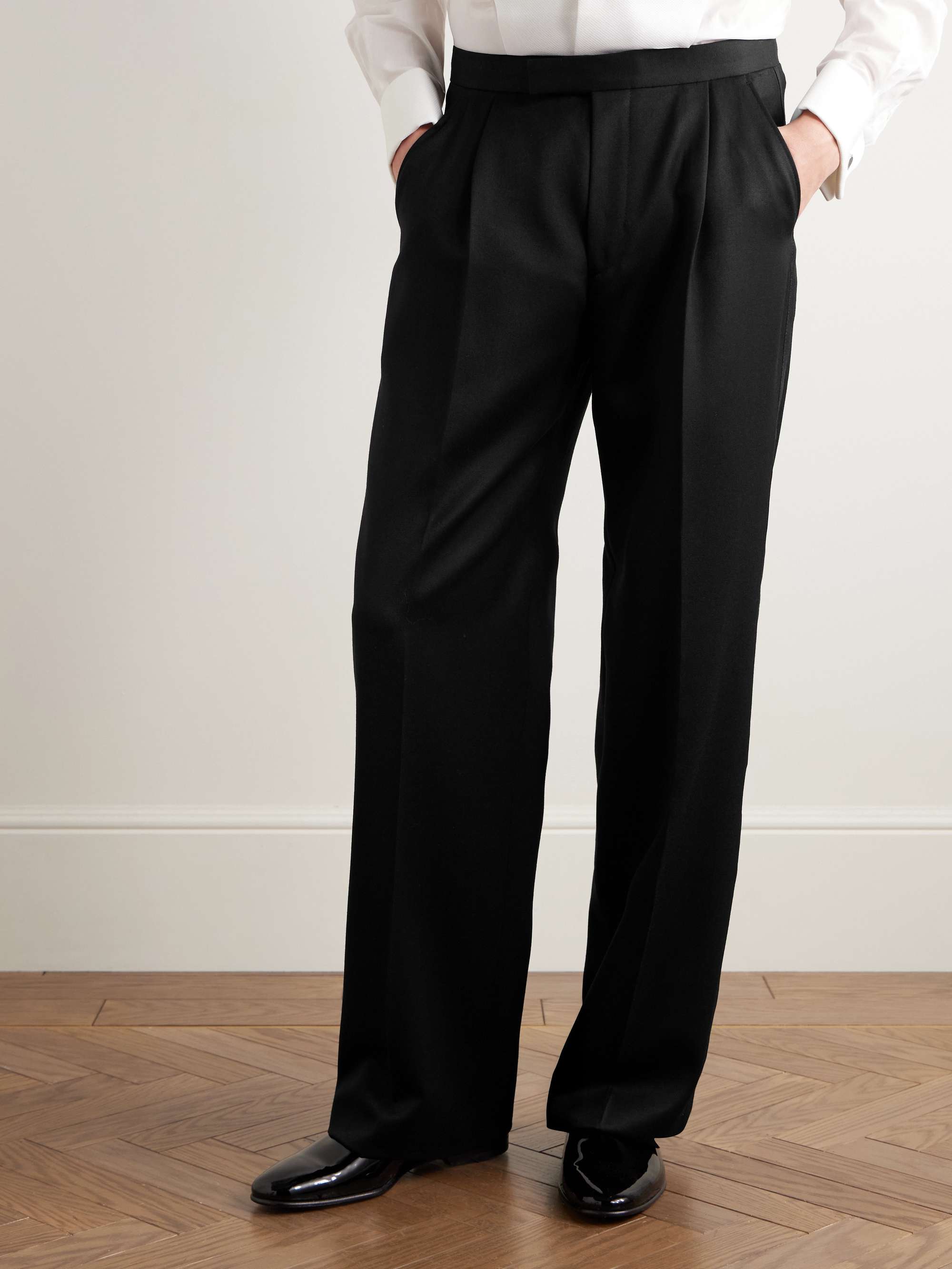 Tommy Straight-Leg Grosgrain-Trimmed Pleated Wool Tuxedo Trousers view