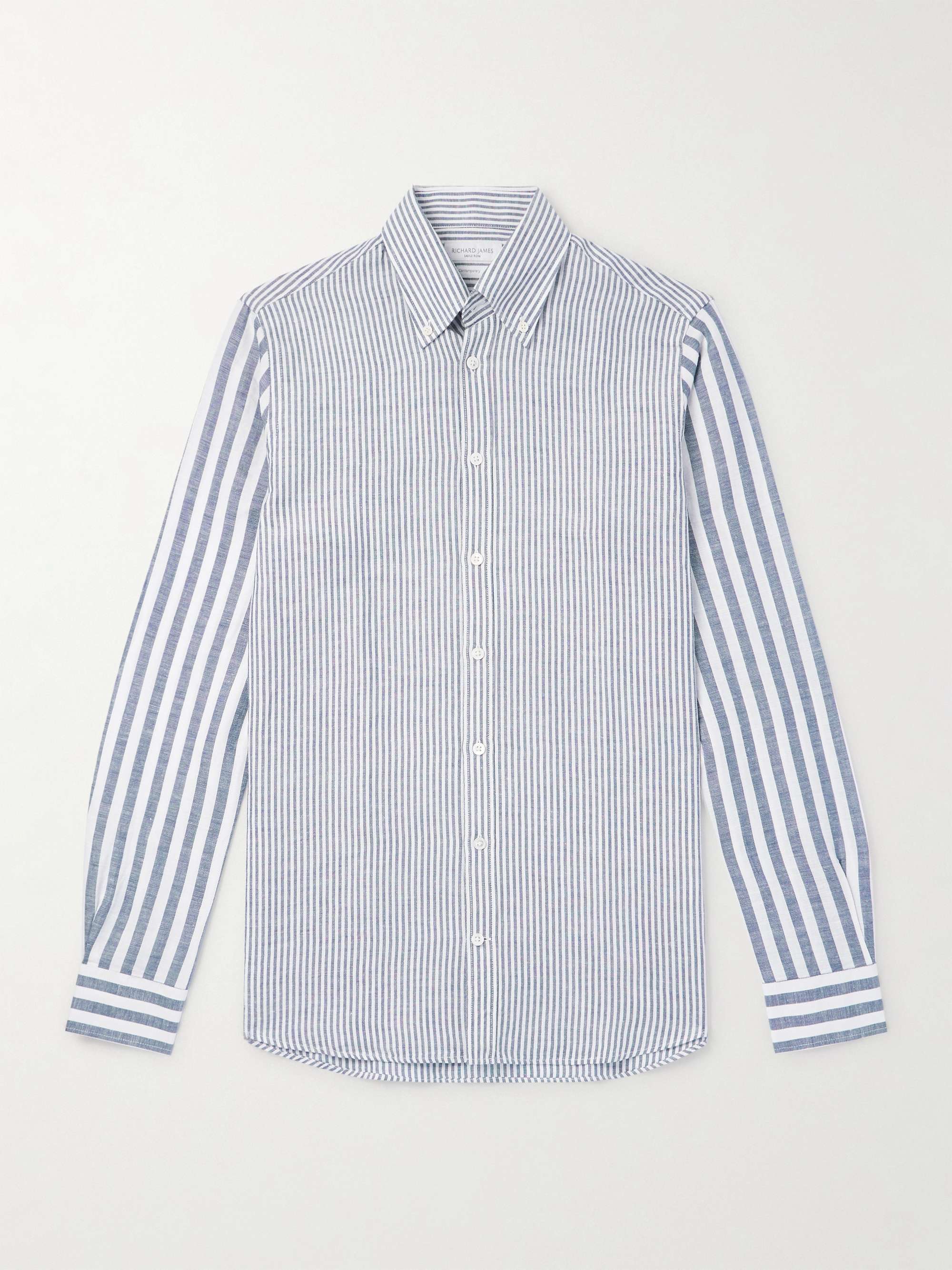 Slim-Fit Button-Down Collar Striped Linen and Cotton-Blend Shirt view