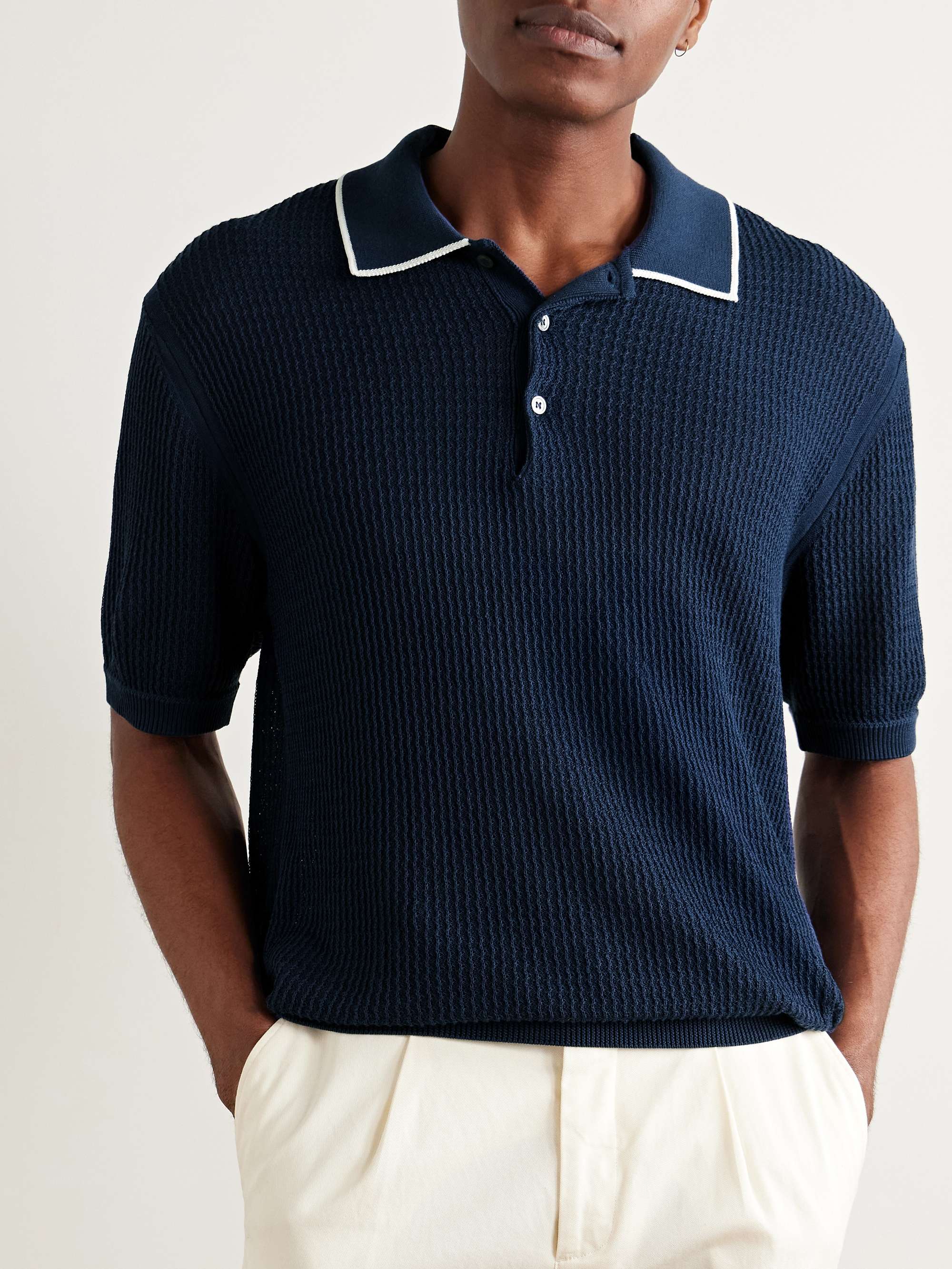Ribbed Cotton and Silk-Blend Polo Shirt view