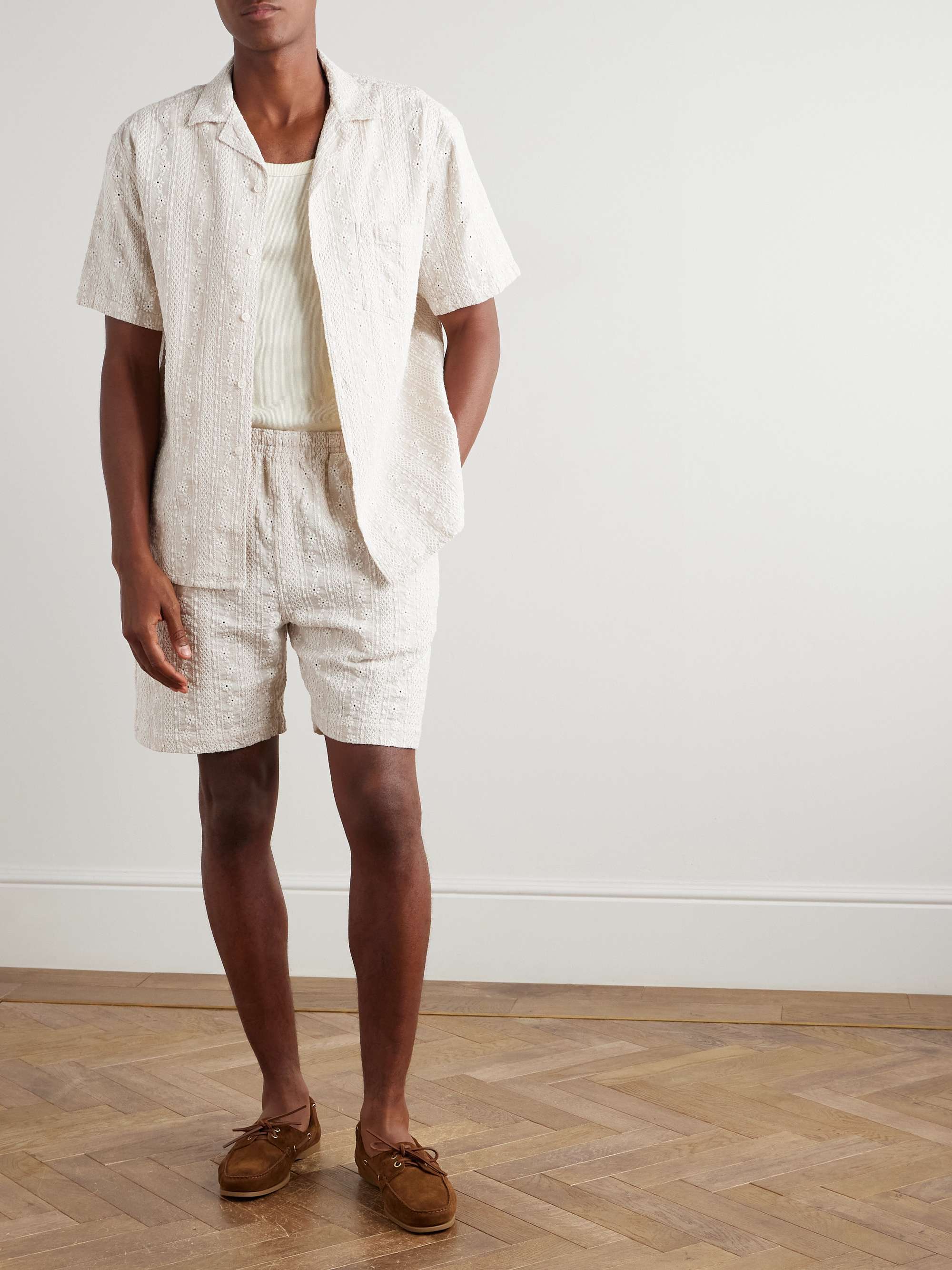 Straight-Leg Embroidered Cotton and Linen-Blend Shorts view