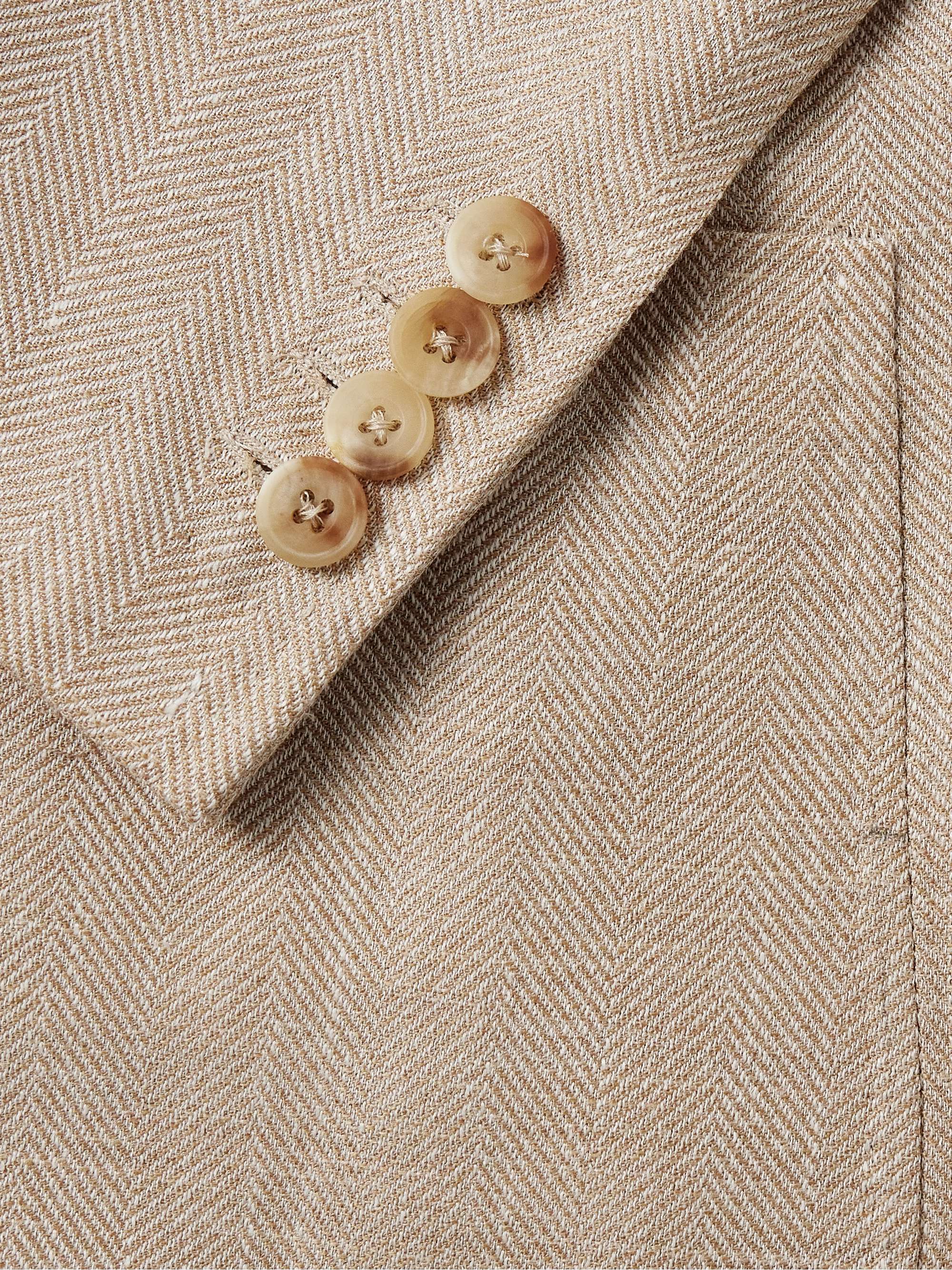 Unstructured Double-Breasted Herringbone Virgin Wool, Silk and Linen-Blend Blazer view