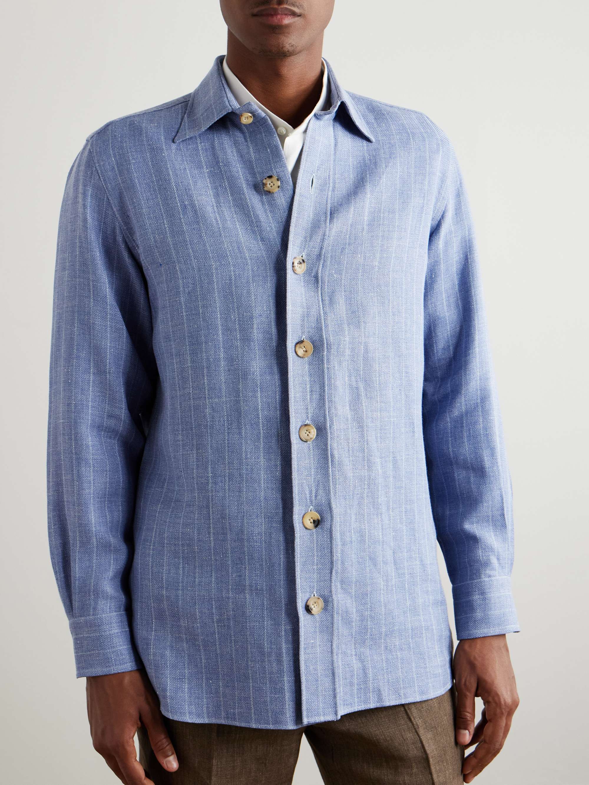 Striped Linen and Wool-Blend Overshirt view