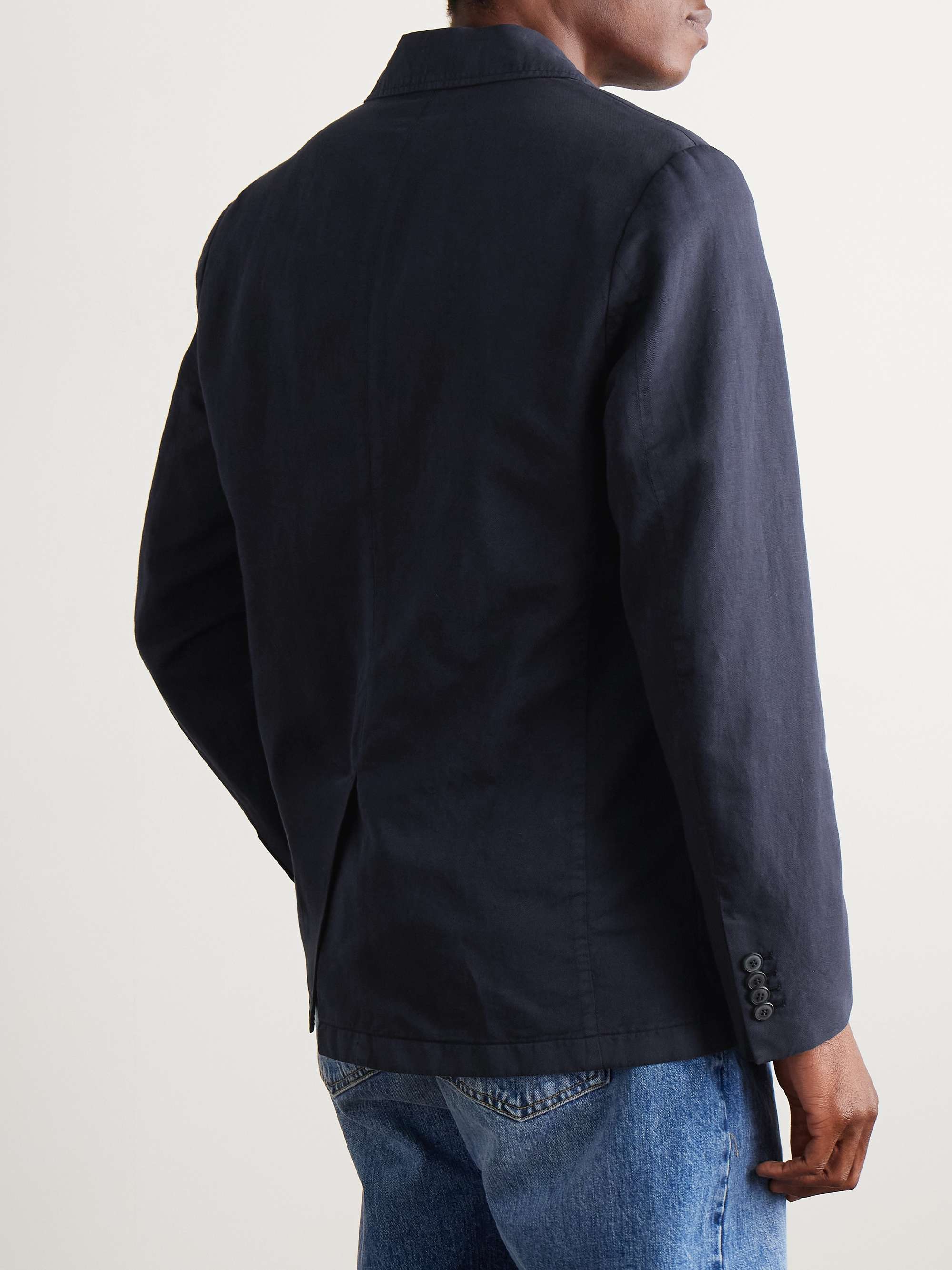 Unstructured Garment-Dyed Cotton and Linen-Blend Twill Blazer view
