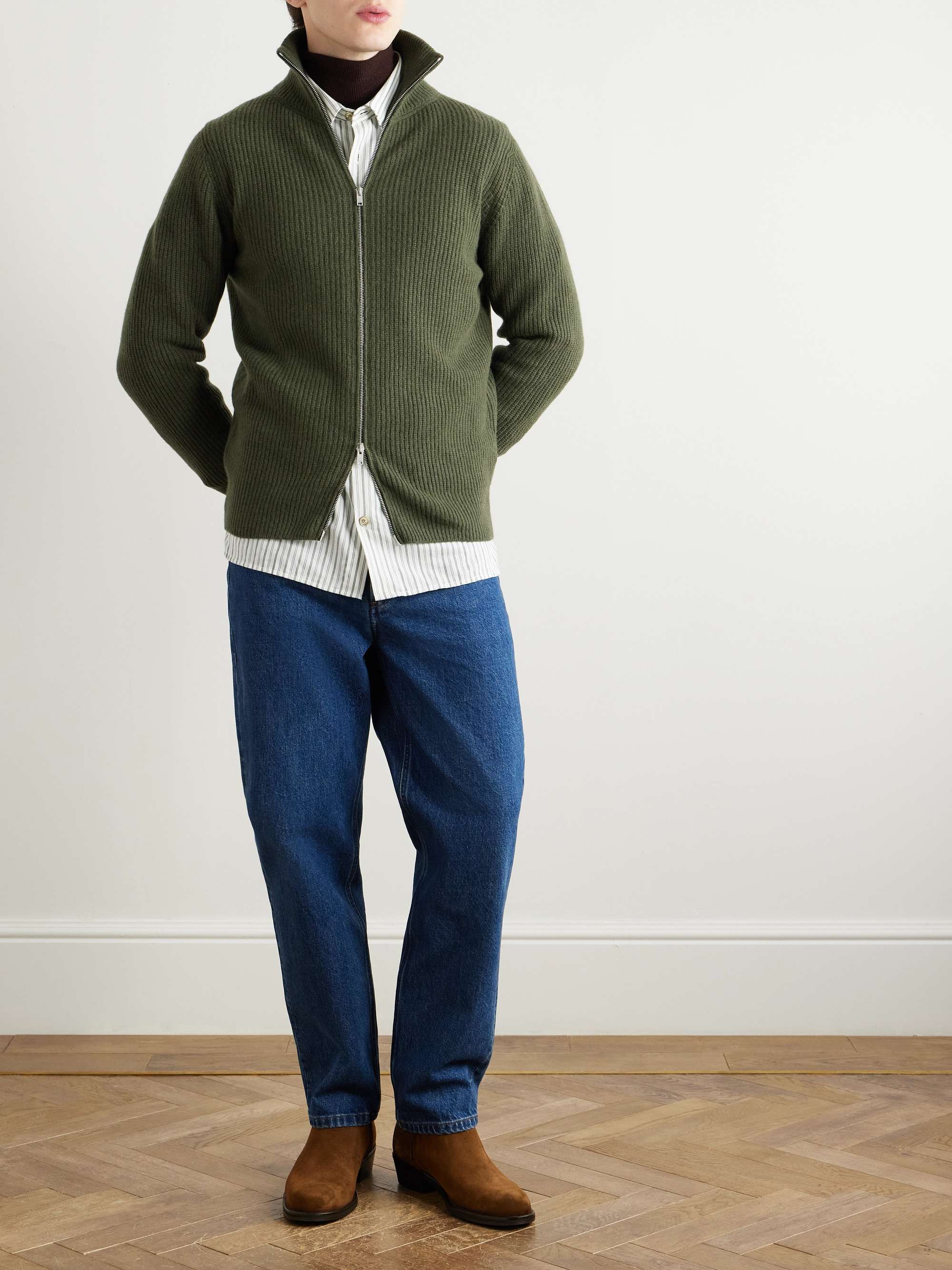 Ribbed Recycled-Cashmere and Merino-Wool Blend Cardigan view