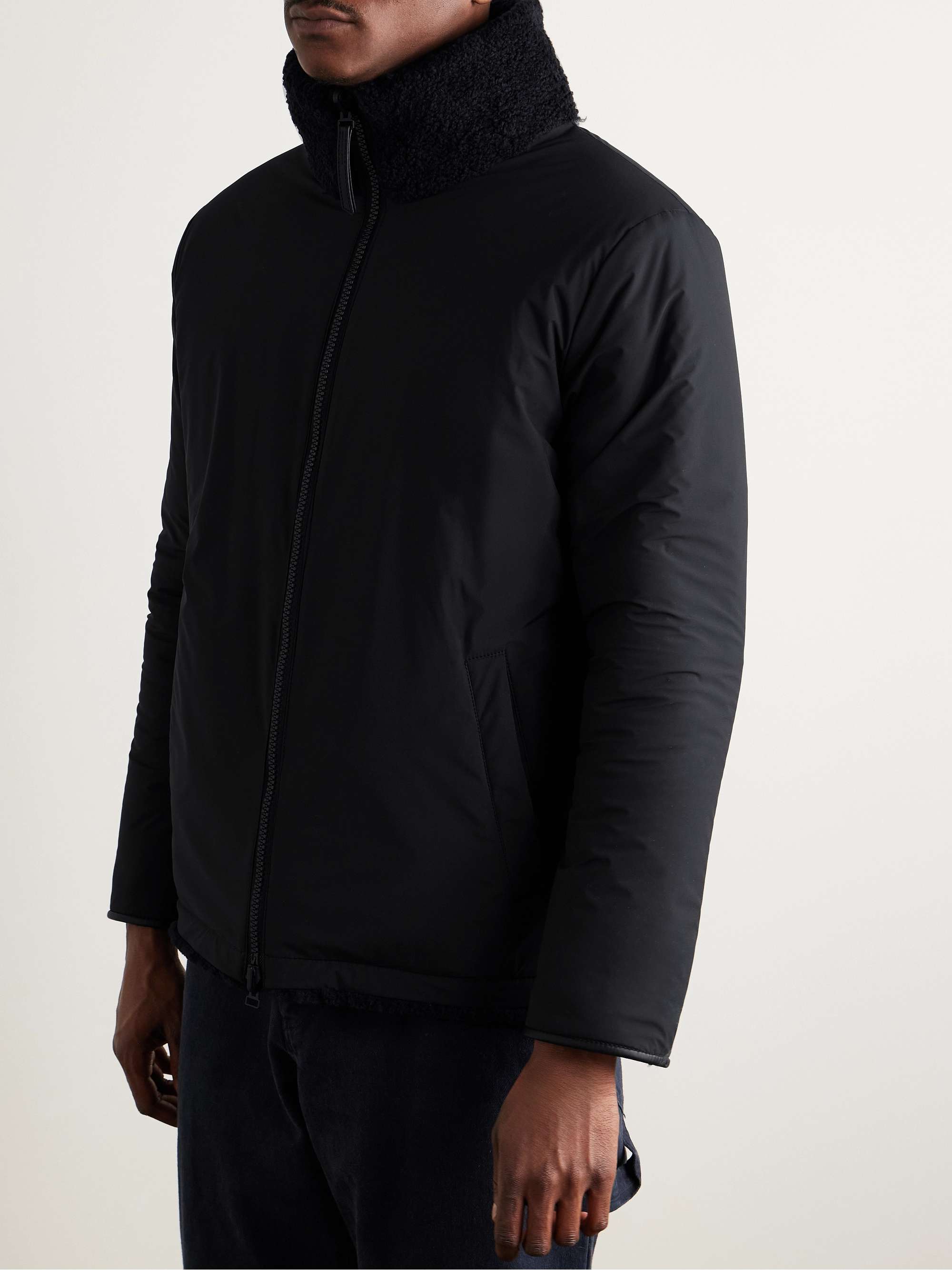 Reversible Leather-Trimmed Shearling and Shell Jacket view