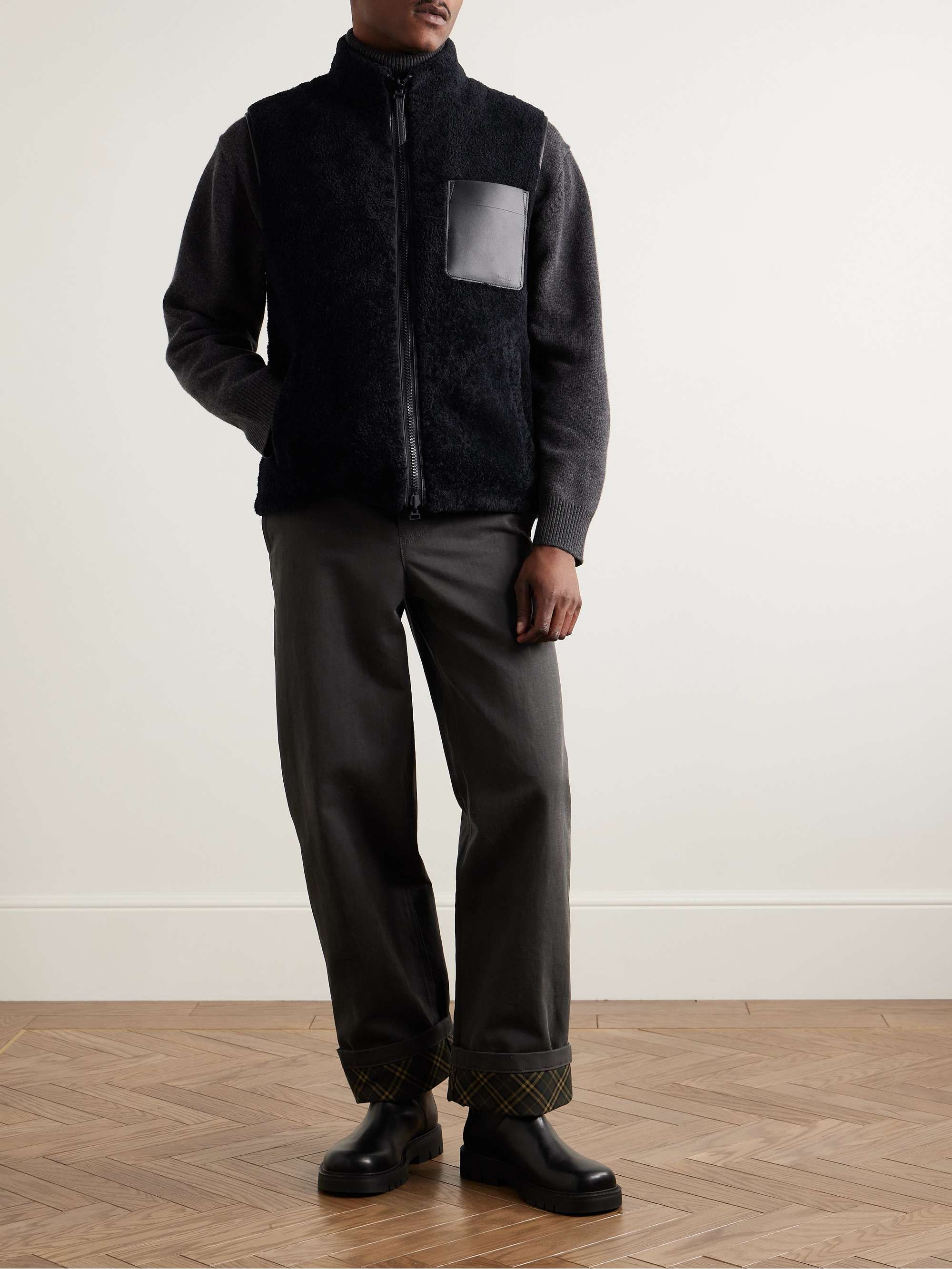 Reversible Leather-Trimmed Shearling and Shell Gilet view