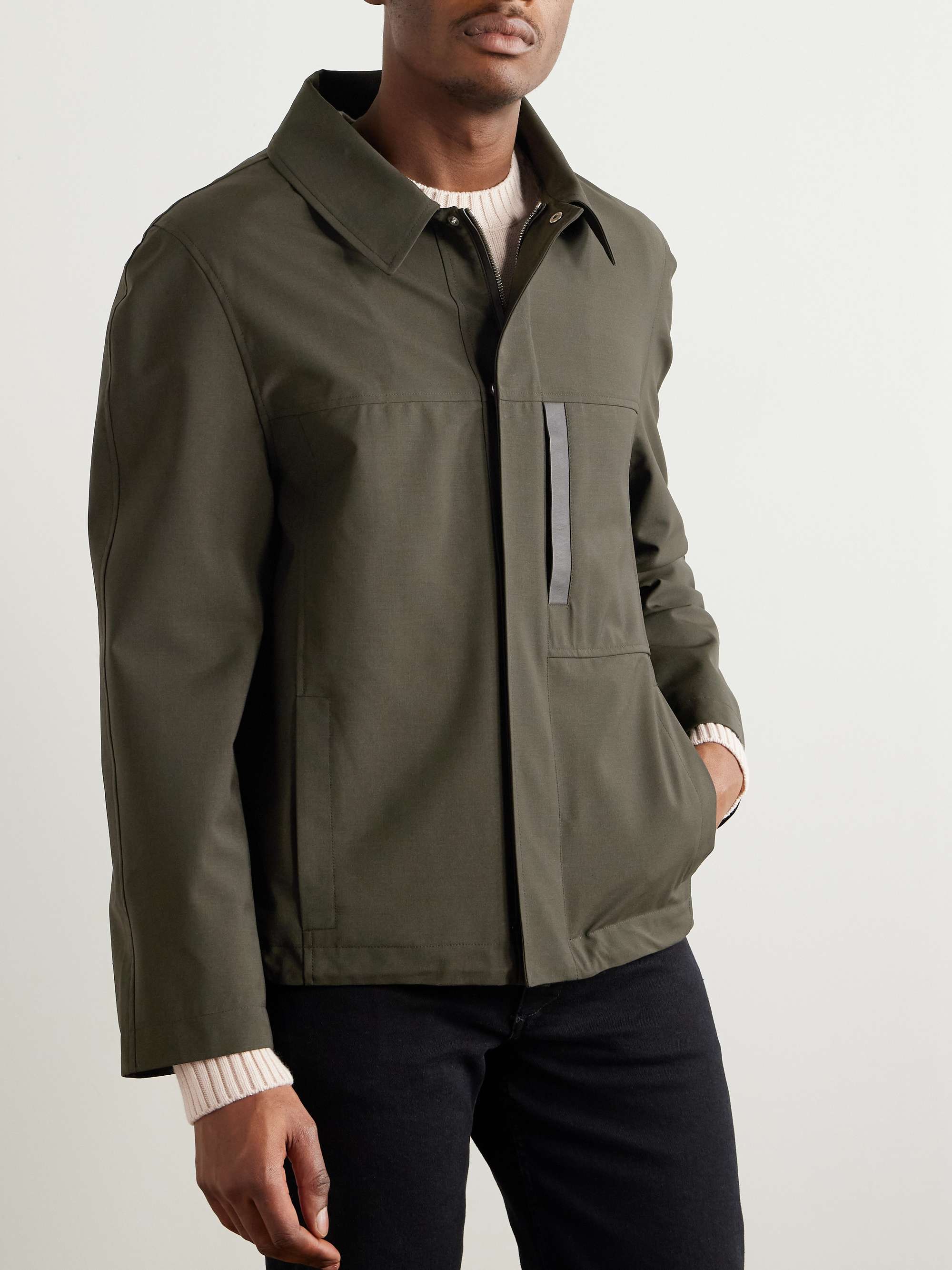 Leather-Trimmed Woven Jacket view