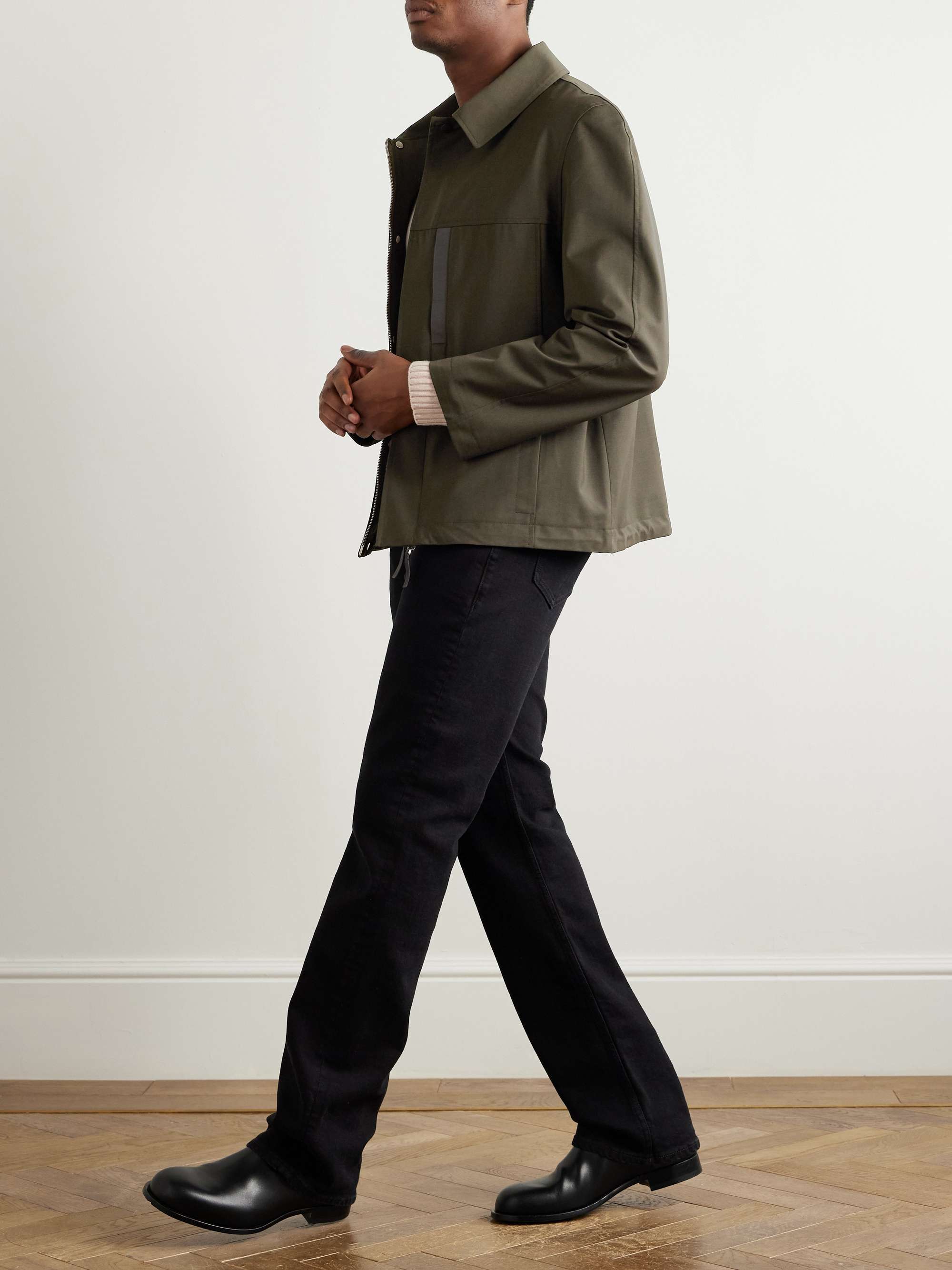 Leather-Trimmed Woven Jacket view