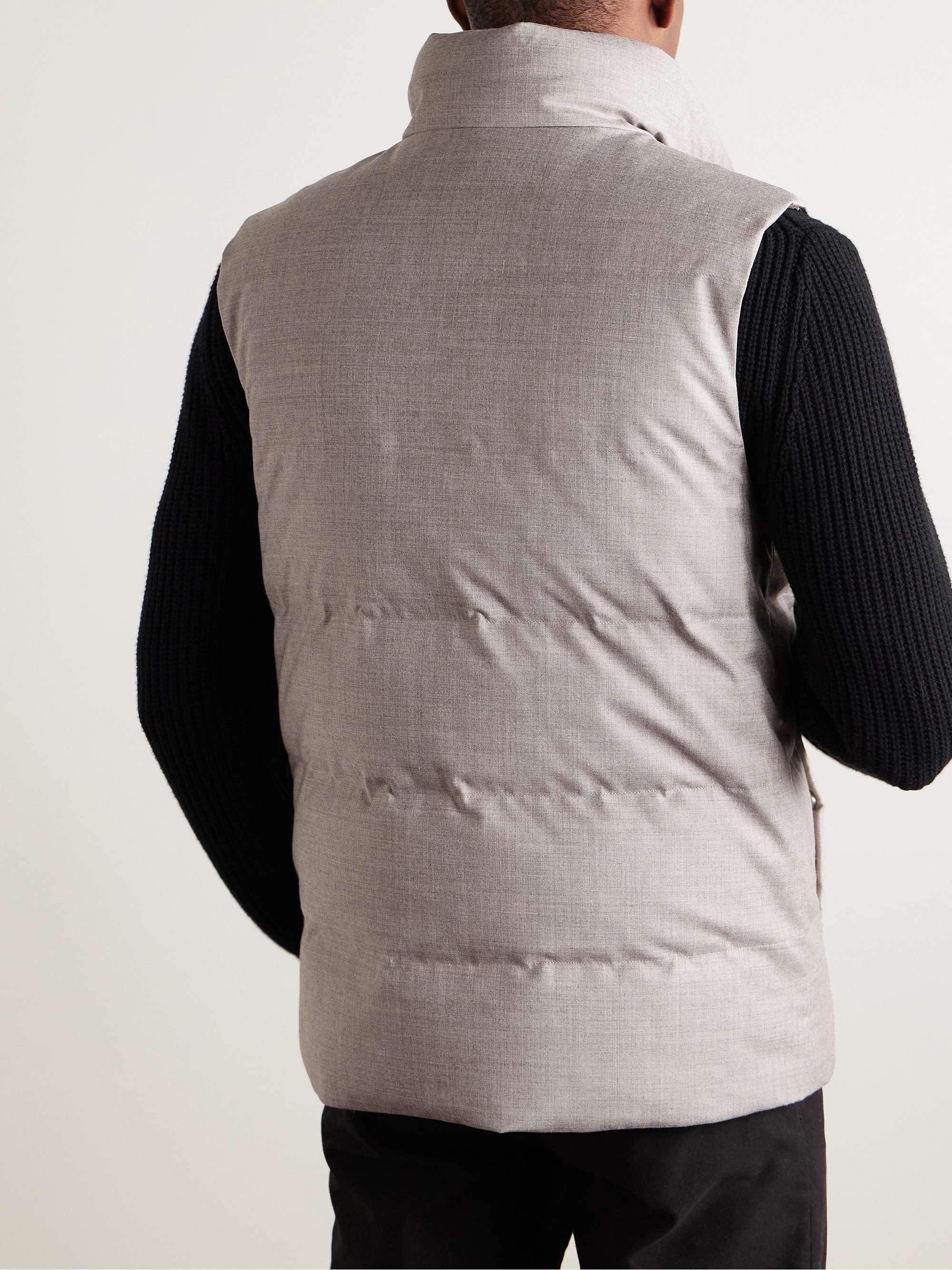 Leather-Trimmed Quilted Green Storm System® Wool and Silk-Blend Down Gilet view