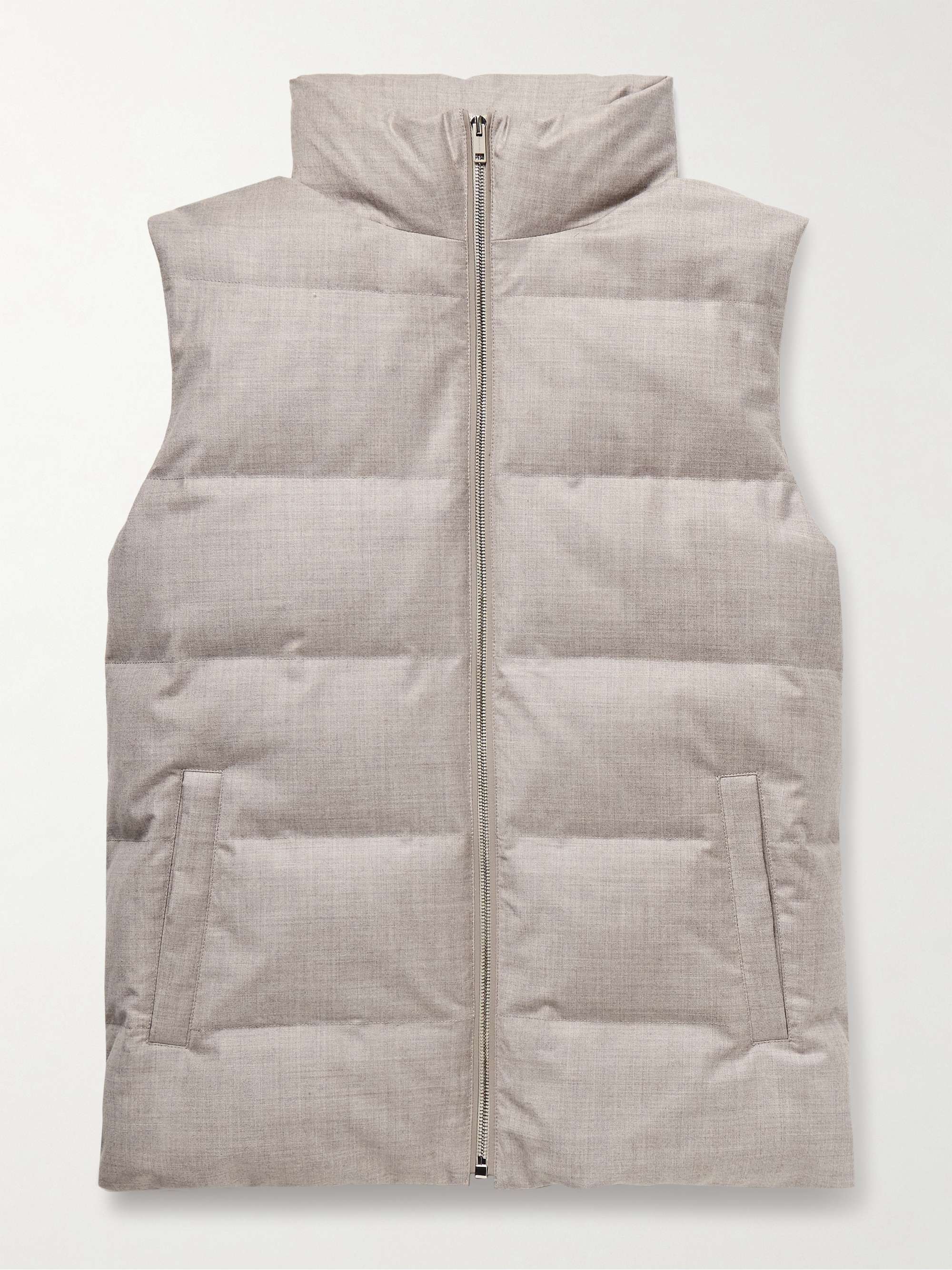 Leather-Trimmed Quilted Green Storm System® Wool and Silk-Blend Down Gilet view