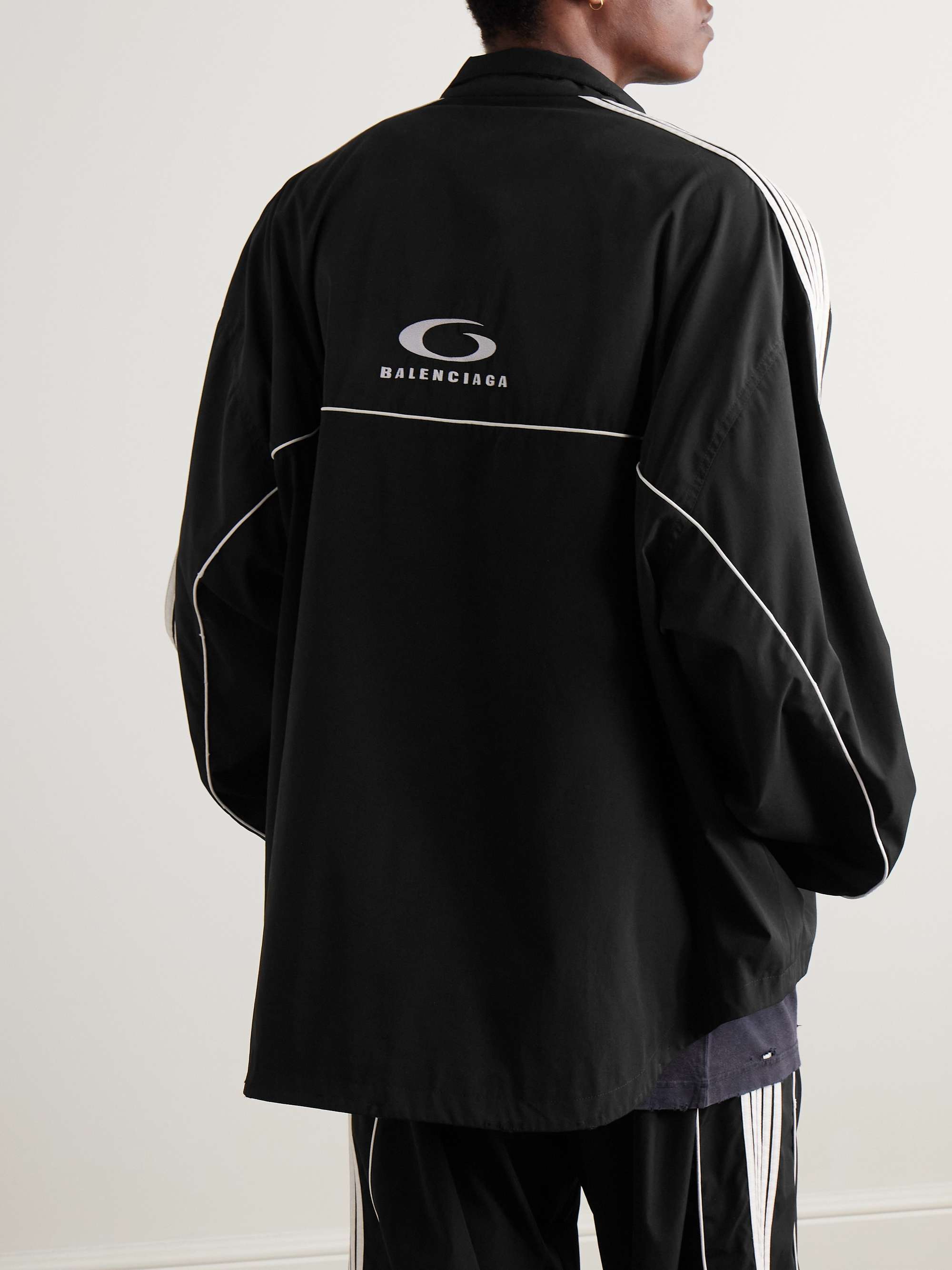 Oversized Striped Logo-Embroidered Recycled-Shell Track Jacket view