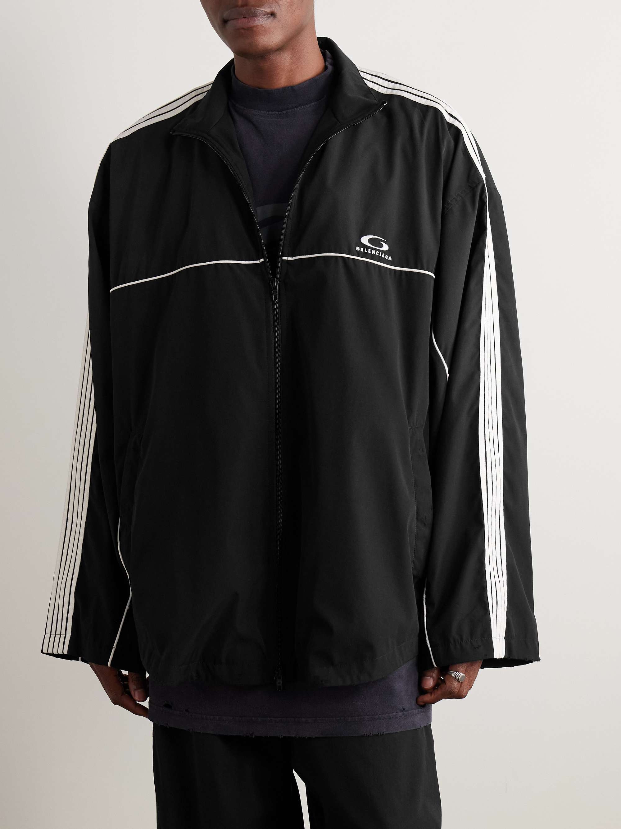 Oversized Striped Logo-Embroidered Recycled-Shell Track Jacket view