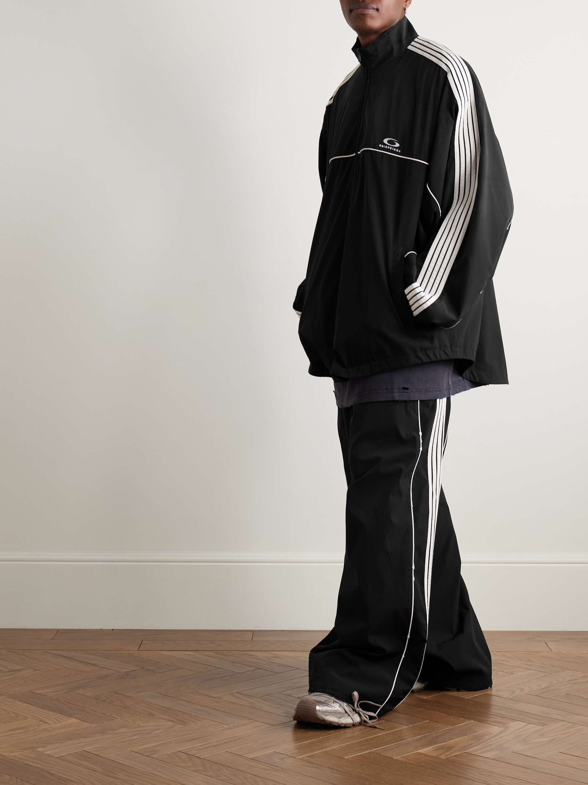 Oversized Striped Logo-Embroidered Recycled-Shell Track Jacket view