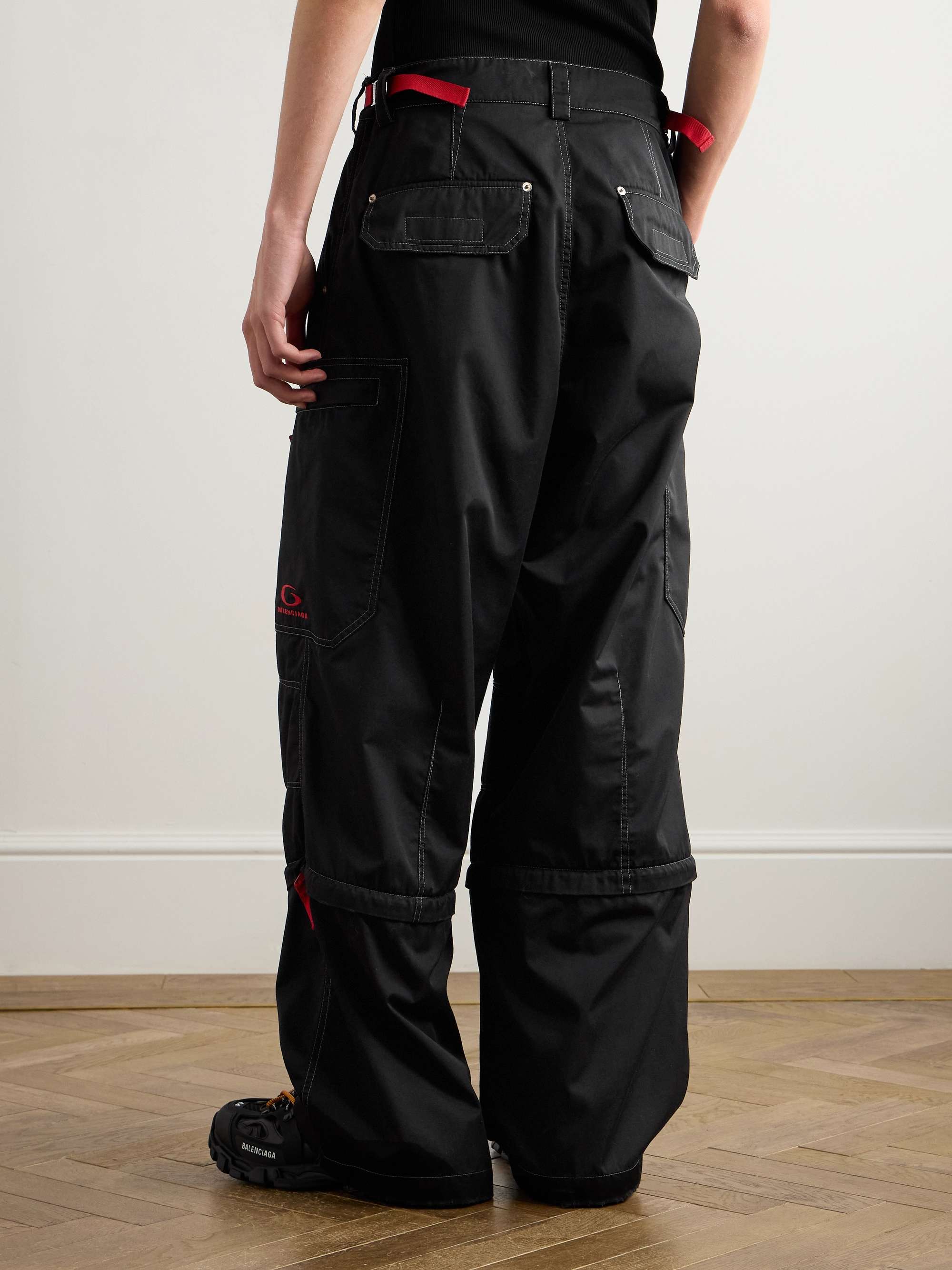Wide-Leg Convertible Logo-Embroidered Twill Cargo Trousers view