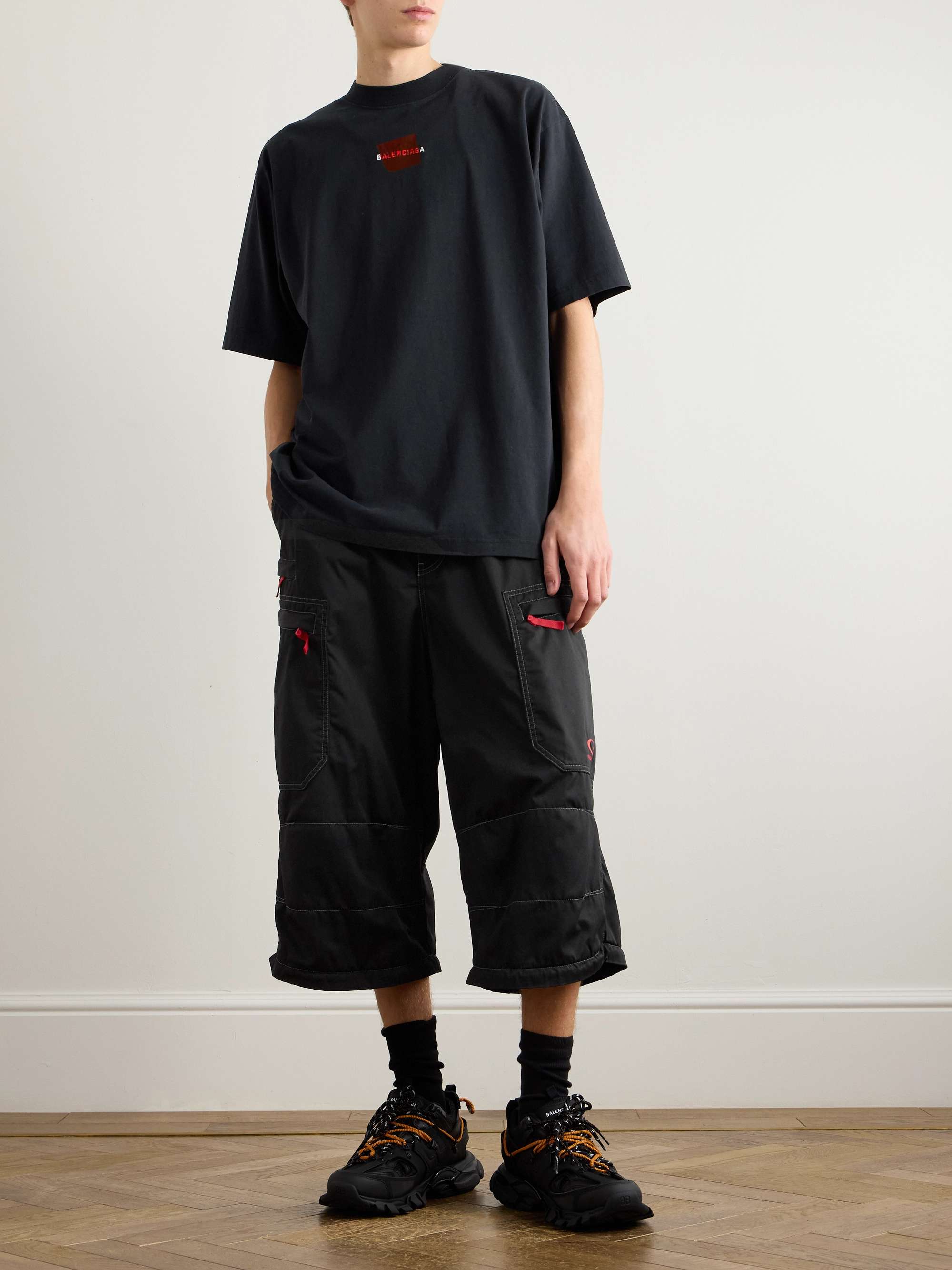 Wide-Leg Convertible Logo-Embroidered Twill Cargo Trousers view